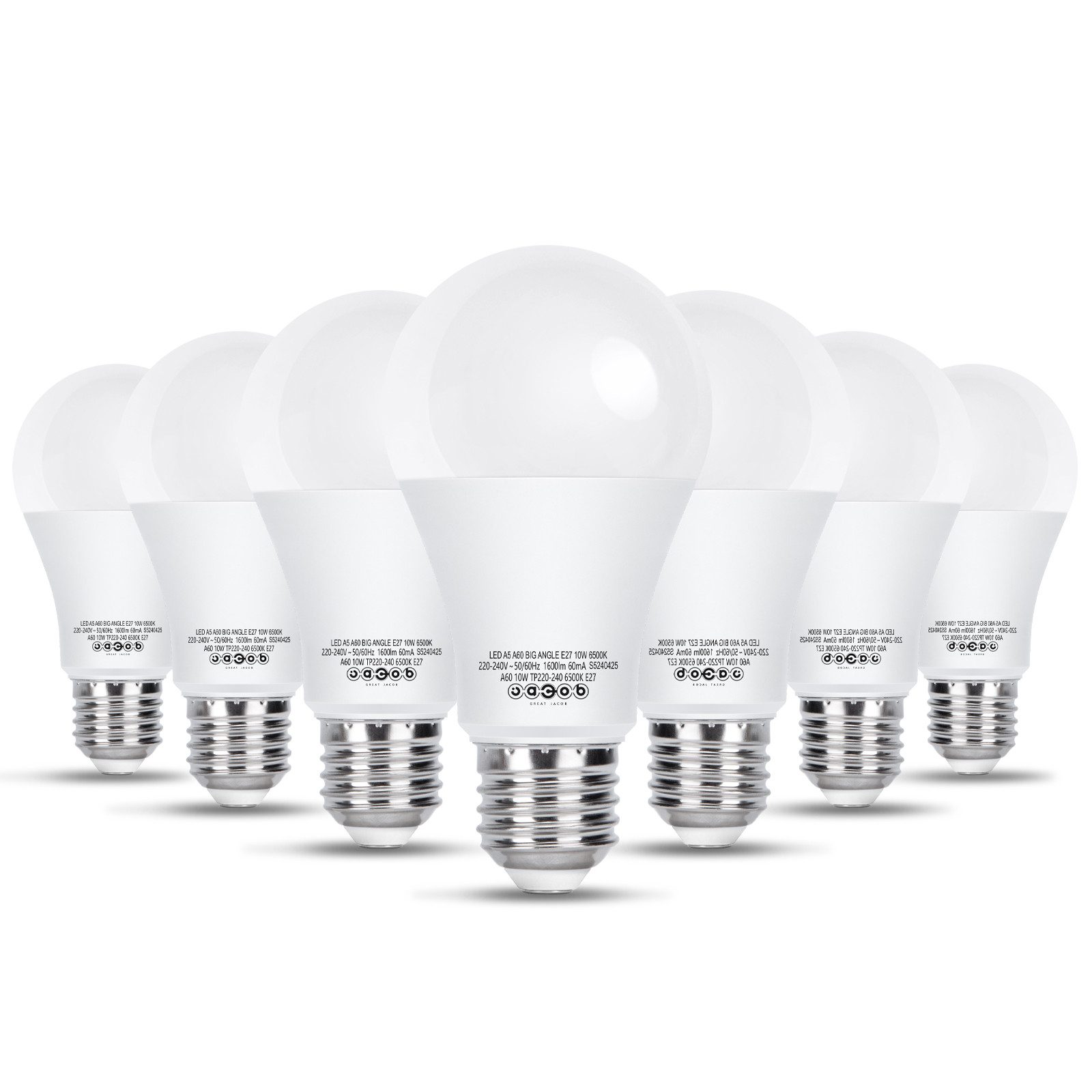 Great Jacob LED-Leuchtmittel A60 LED Lampe E27 10W entspricht 104W, 6500K, 1600Lm