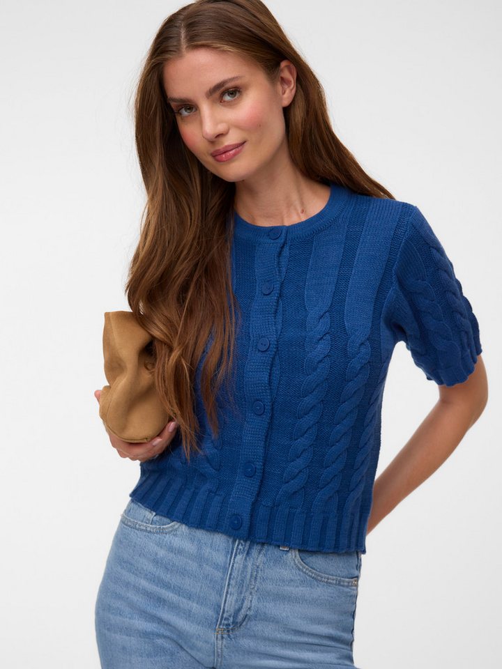 Vero Moda Strickjacke VMORIANE 2-4 O-NECK CARDIGAN Baumwollmischung, regular fit, Zopfstrickmuster
