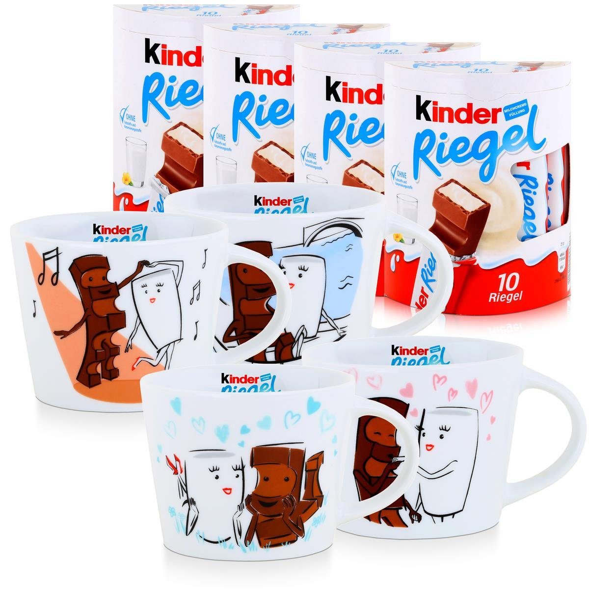 FERRERO Gläser-Set Kinder Riegel Sammel-Tasse Art Edition 4 Tassen & 4x10 Kinder Riegel j