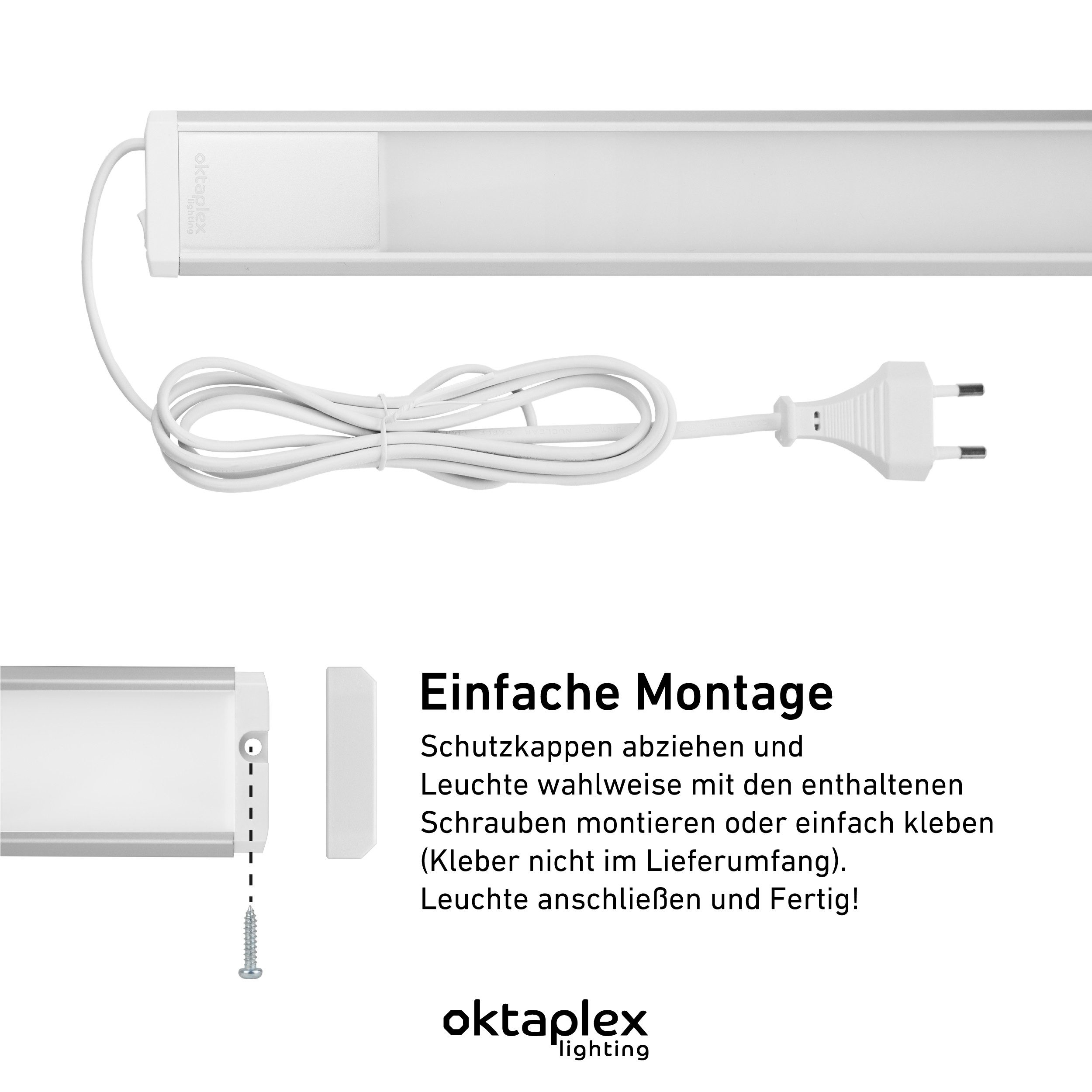 Oktaplex lighting LED Unterbauleuchte Aluminium Unterschrankleuchte Küche 40cm 475lm 6W, LED, warmweiß, 4000K Unterschranklampe Alu Küche mit Schalter