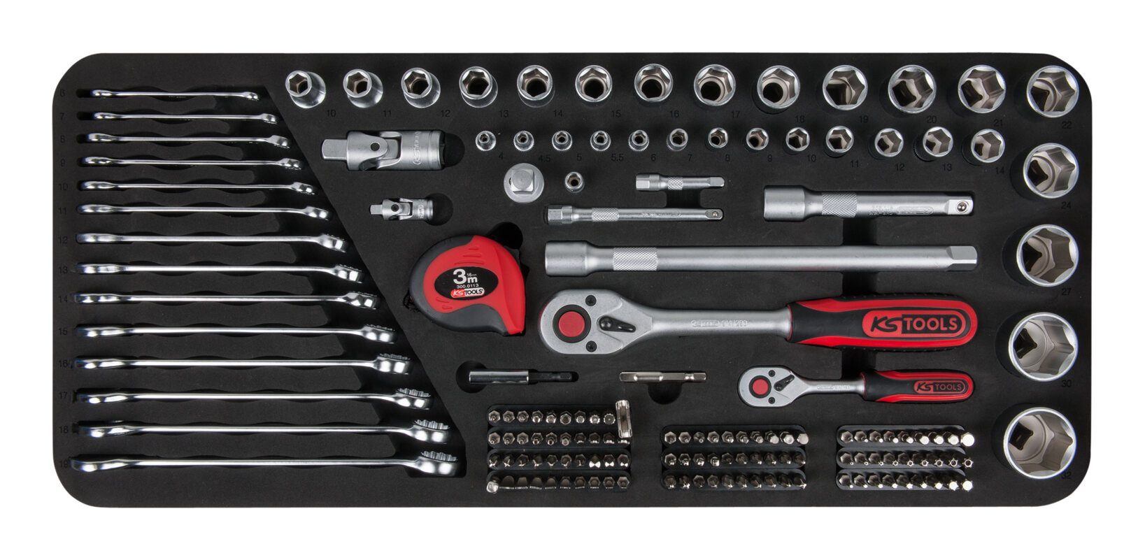 KS Tools Werkzeugwagen, (154-tlg), Toolbox Steckschlüssel- und Ringmaulschlüssel-Satz, 154-teilig