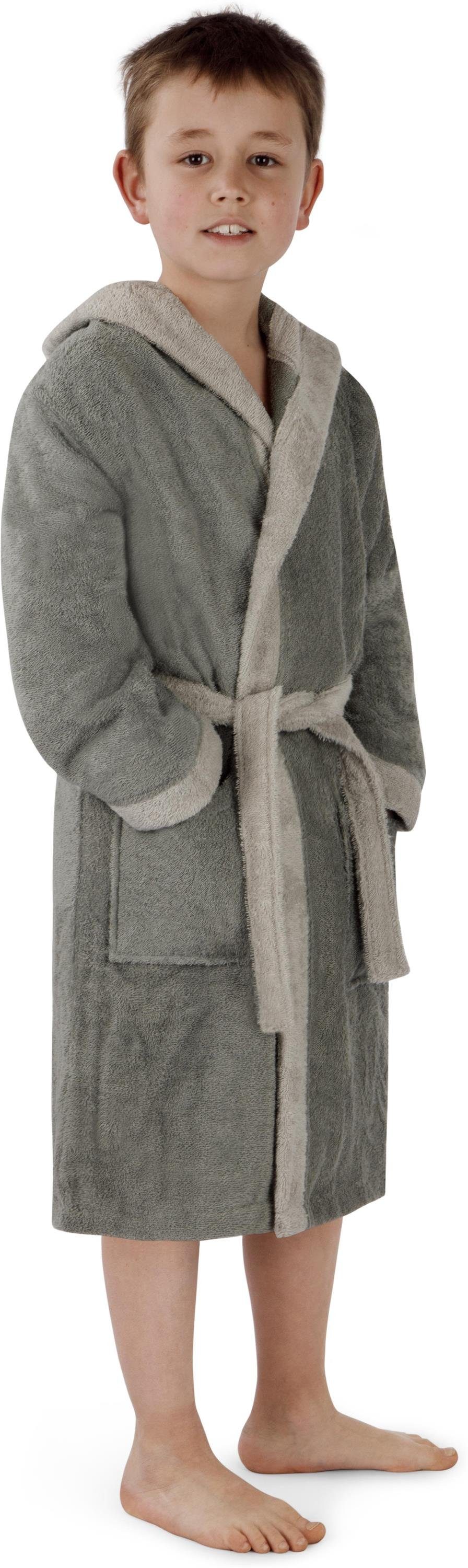 normani Kinderbademantel Frottee Kinderbademantel aus Bio-Baumwolle, Bio-Baumwolle, Kapuze, Bindegürtel, Kapuzenbademantel für Kids