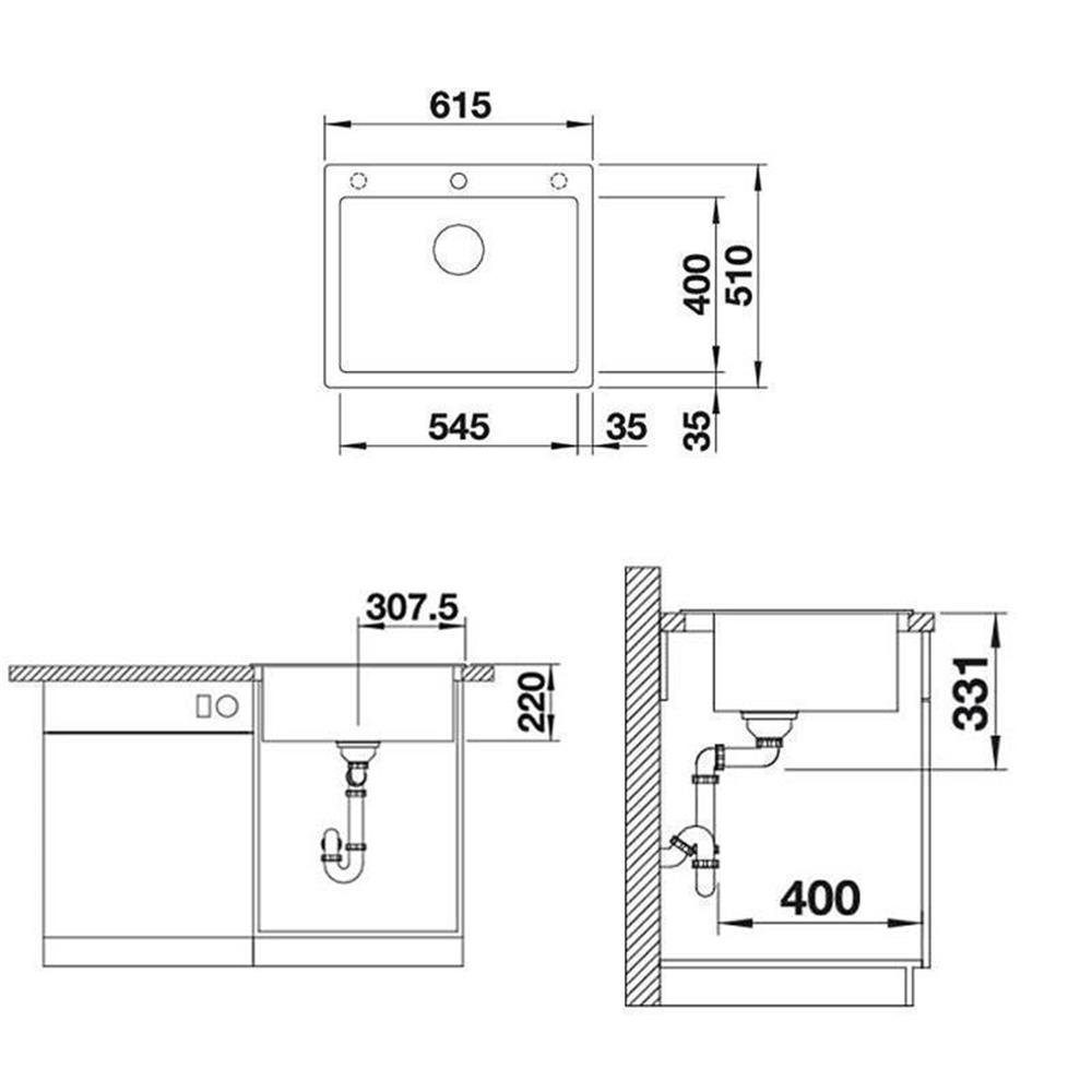 Einbauspüle 6 Vulkangrau Blanco cm Granitspüle BLANCO 61,5/51 InFino Silgranit, PLEON Ablaufsystem,