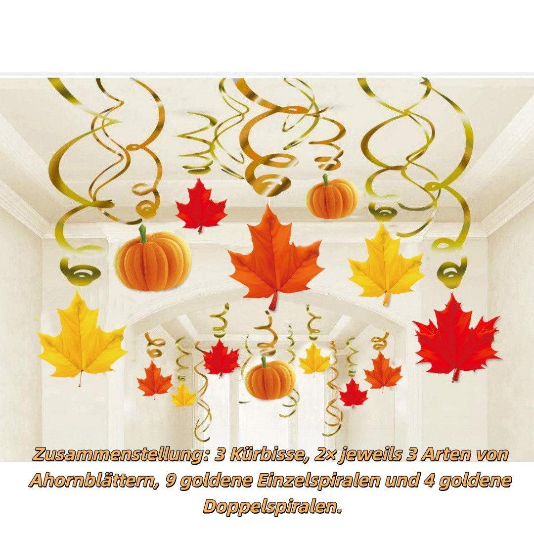 Sorvyzxn Dekohänger Herbst Dekoration, Hängende Kürbis- und Ahornblatt-Spiraldekoration (Herbstliches Partyzubehör, 22 St), für Erntedankfest, Geburtstag und an – Bild 2 von 5