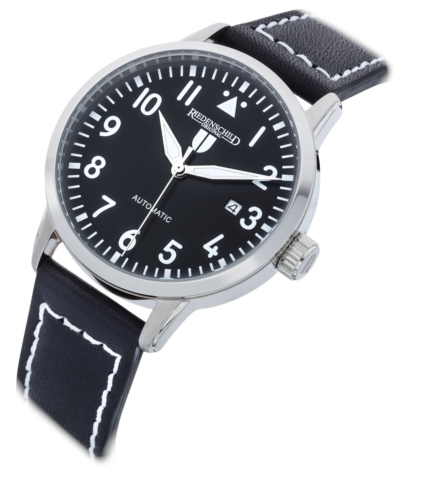 Automatikuhr RS7602-02 Herrenuhr Fliegeruhr 42 mm Schwarz Lederband