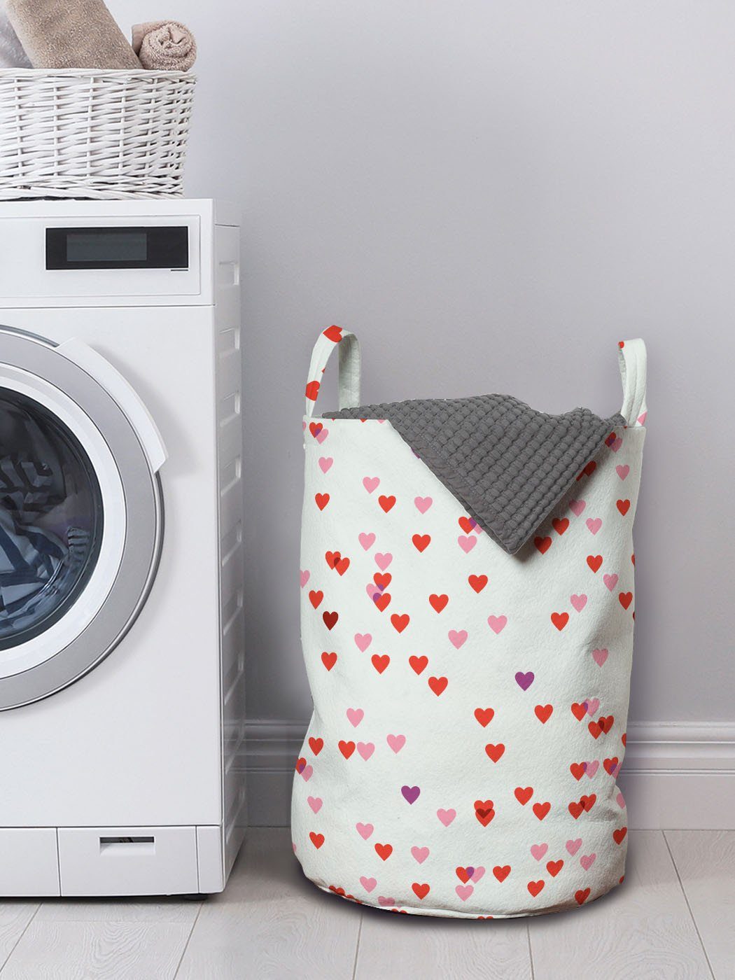 Abakuhaus Wäschesäckchen Wäschekorb mit Griffen für Herzen Waschsalons, Valentinstag Kordelzugverschluss Farbige Warm