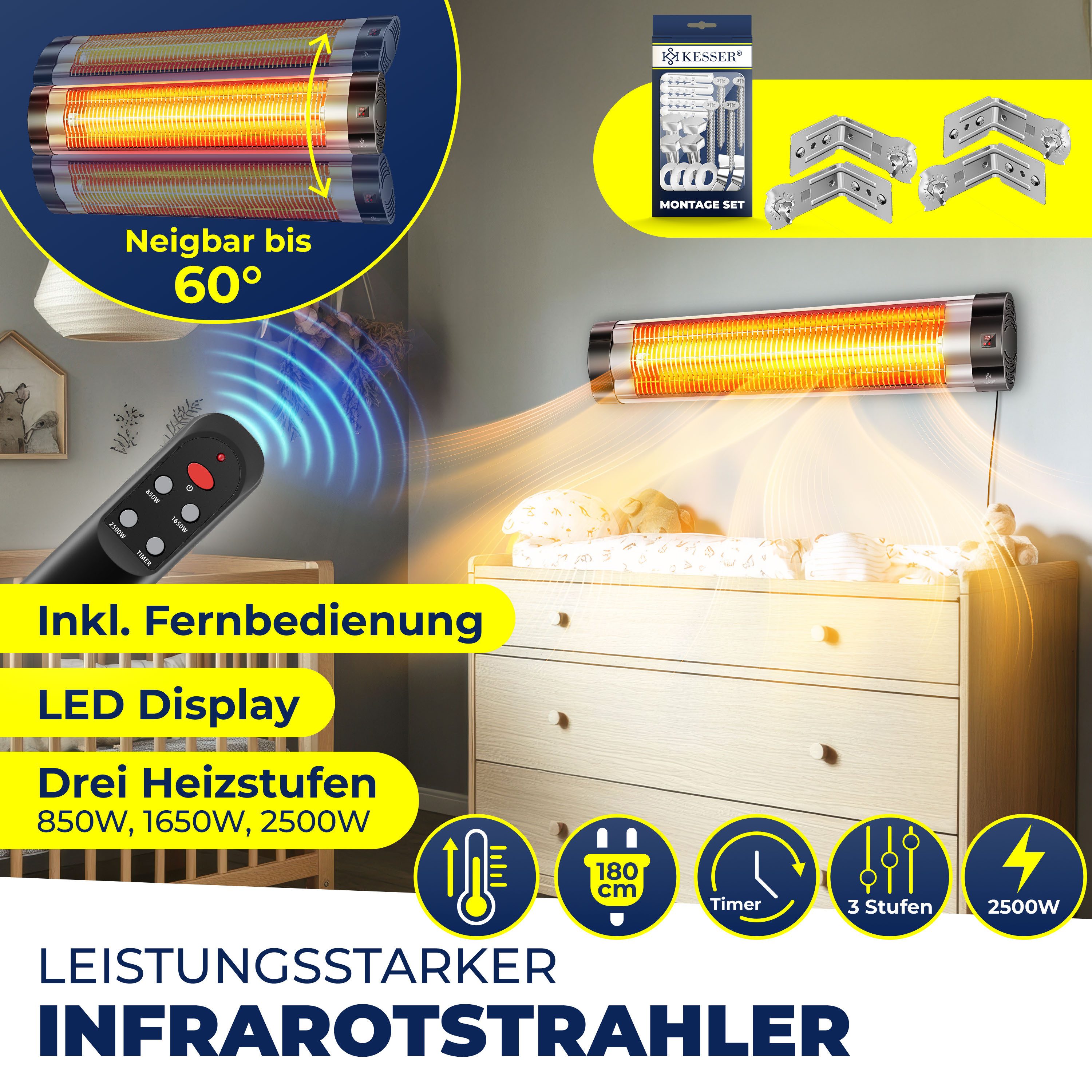 KESSER Heizstrahler, 2500 W, Infrarot Wärmestrahler Infrarotstrahler mit Fe günstig online kaufen