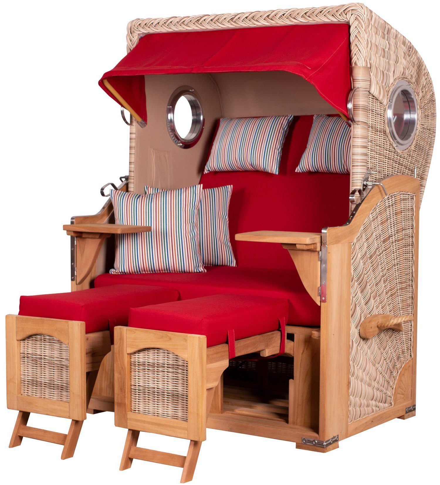 bene living Strandkorb Ammersee 2-Sitzer Teak - PE shell - Modell 585, BxTxH: 125x80x165 cm, Volllieger ca. 175 Grad, Ostsee-Strandkorb Komplettset, inkl. Liftersystem und Bullaugen