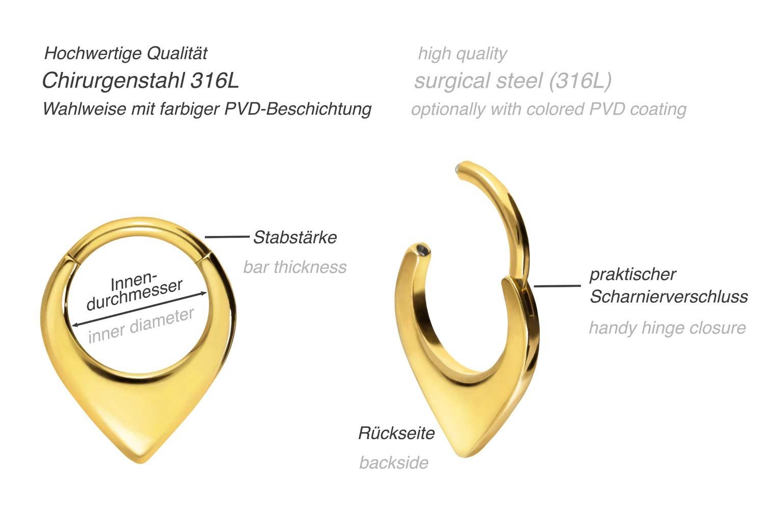 PIERCINGLINE Nasenpiercing Chirurgenstahl Segmentring Clicker SPITZ Ohrpier günstig online kaufen