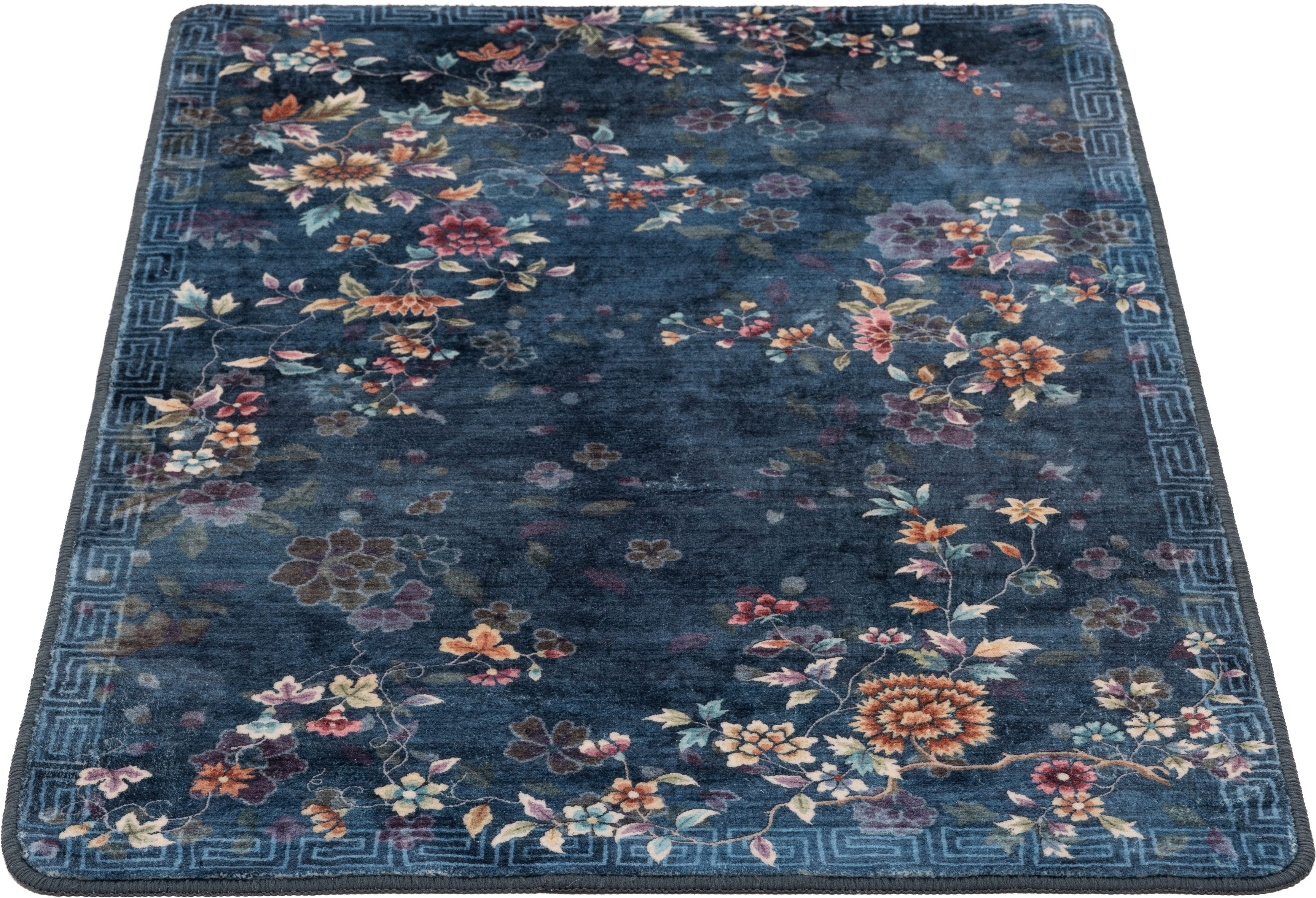 Gino Falcone Badematte Aquata GF-165, Badvorleger, Badezimmer Teppich, Höhe 7 mm, rutschhemmend beschichtet, fußbodenheizungsgeeignet, Kunstfaser, rechteckig, Badteppich, bedruckt, Blumen Design, rechteckig