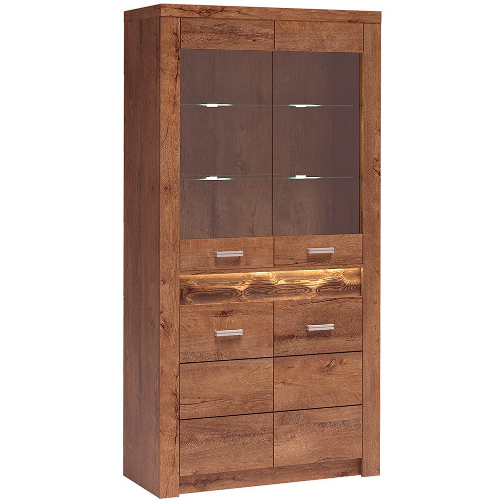 Lomadox Vitrine INGENIO-161 Standvitrine Wohnzimmerschrank modern mit LED Beleuchtung in braun