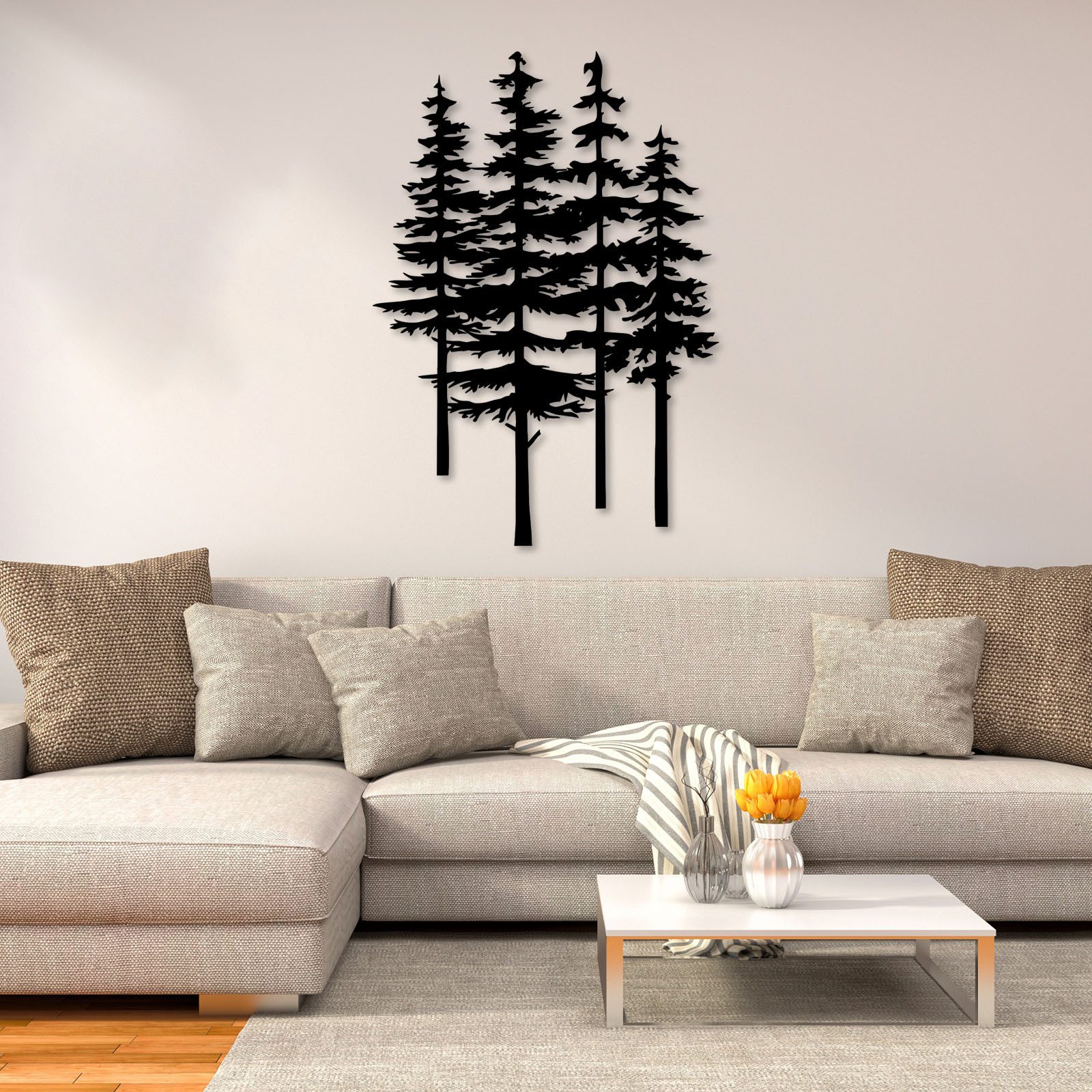 Jumpeak Wanddekoobjekt wanddekoration metall,Wald,Kiefern,Baumschmuck,wall art,AbstrakteKunst (1 X Kiefern Kunst Metall Wanddekoobjekte (inklusive Dehnschrauben), wanddekoration wohnzimmer,Metallprodukte,4 Farben,76x53cm