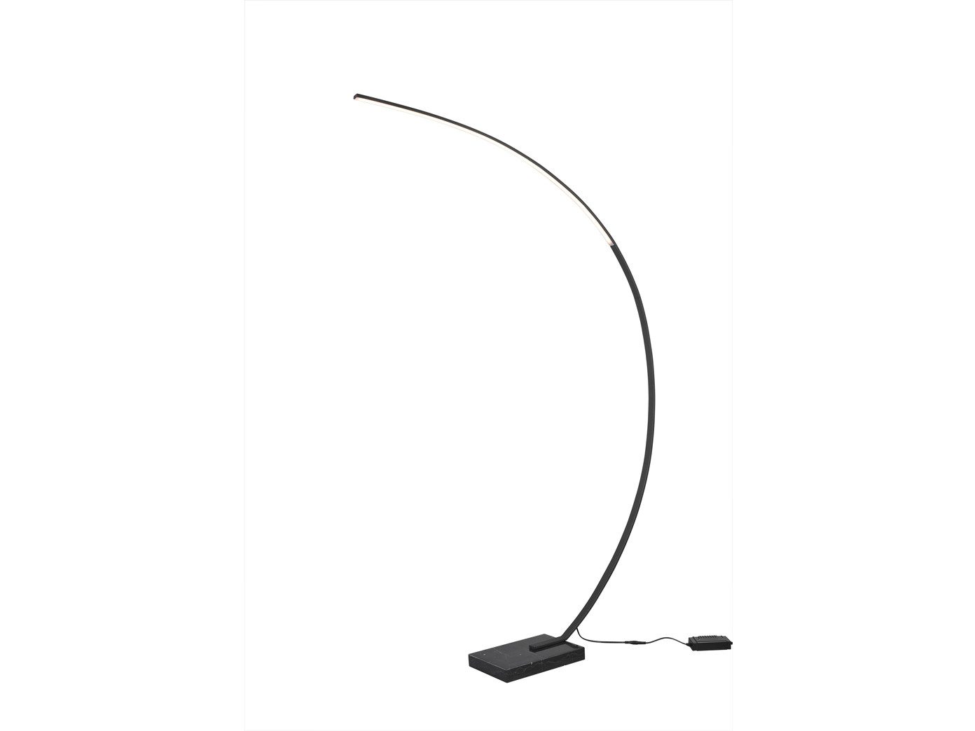 TRIO Leuchten LED Bogenlampe, Dimmfunktion, LED fest integriert, Stufenlos dimmbar über Fußschalter., Warmweiß, Schmale Steh-Lampe Bogen, minimalistisch schwarz, Marmorfuß 180cm groß