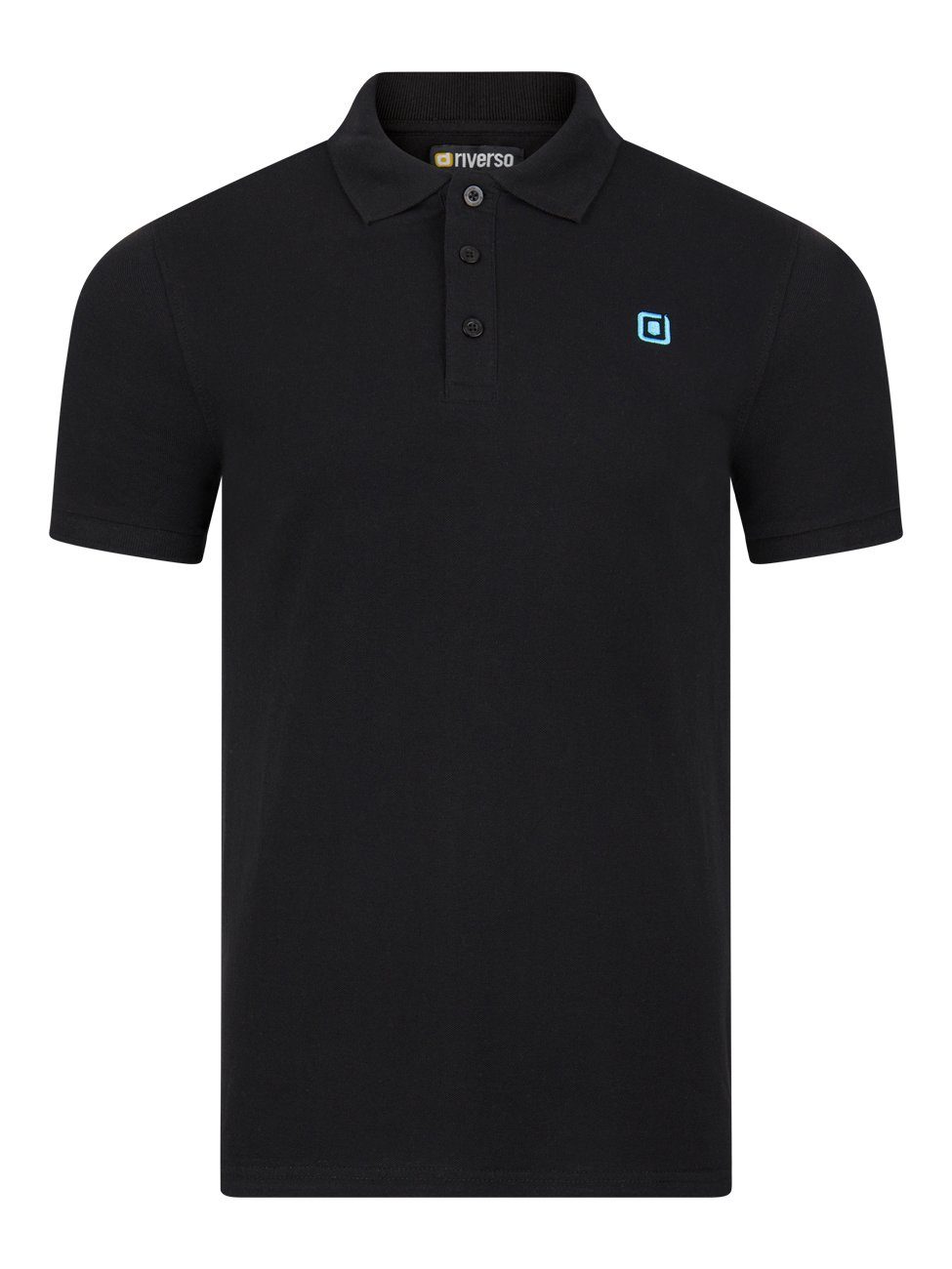 riverso Poloshirt Herren Polohemd RIVJohn Regular Fit (1-tlg) Basic Hemd aus 100% Baumwolle Black-Tropical Turquoise