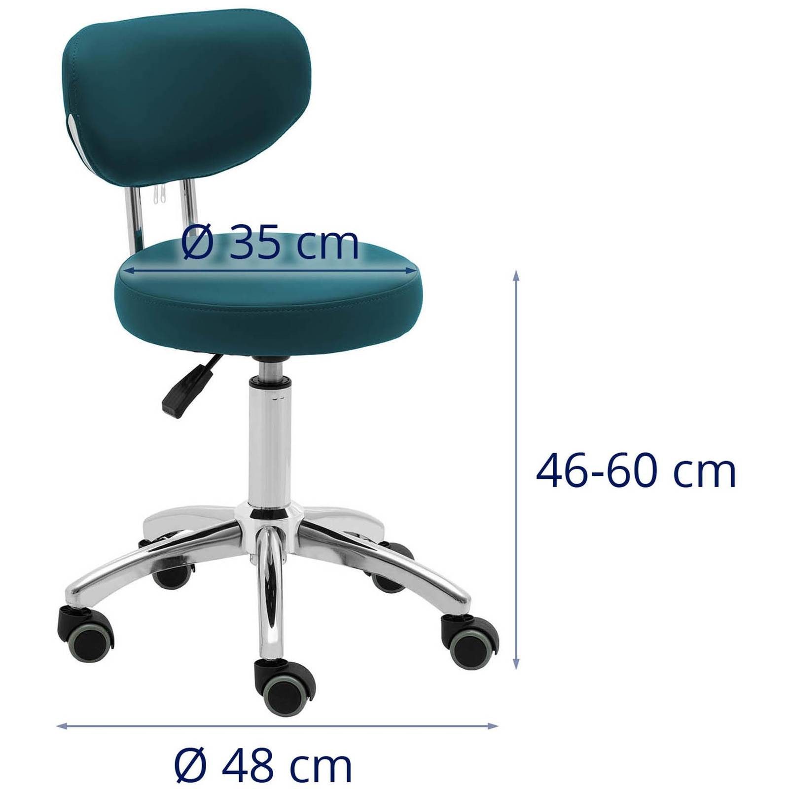 Physa Drehstuhl Rollhocker mit Rückenlehne Friseurhocker Kosmetikhocker 150 kg türkis, Türkis – Bild 5 von 5