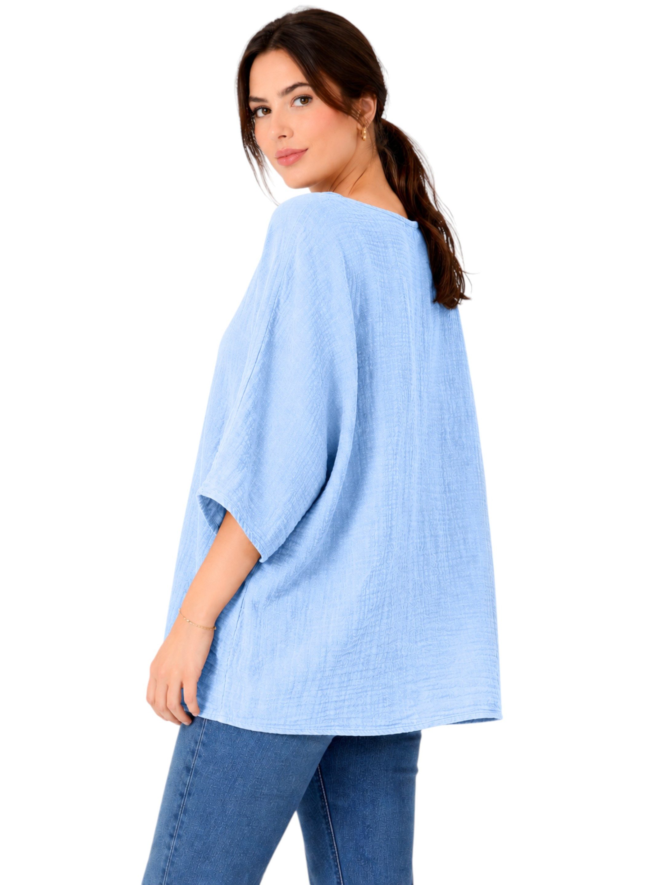 WENOR Blusentop Damen Musselin Oversize Bluse Fledermausärmel lockerer Schnitt, weiter Fall, luftige Sommer Tunika – Bild 4 von 5