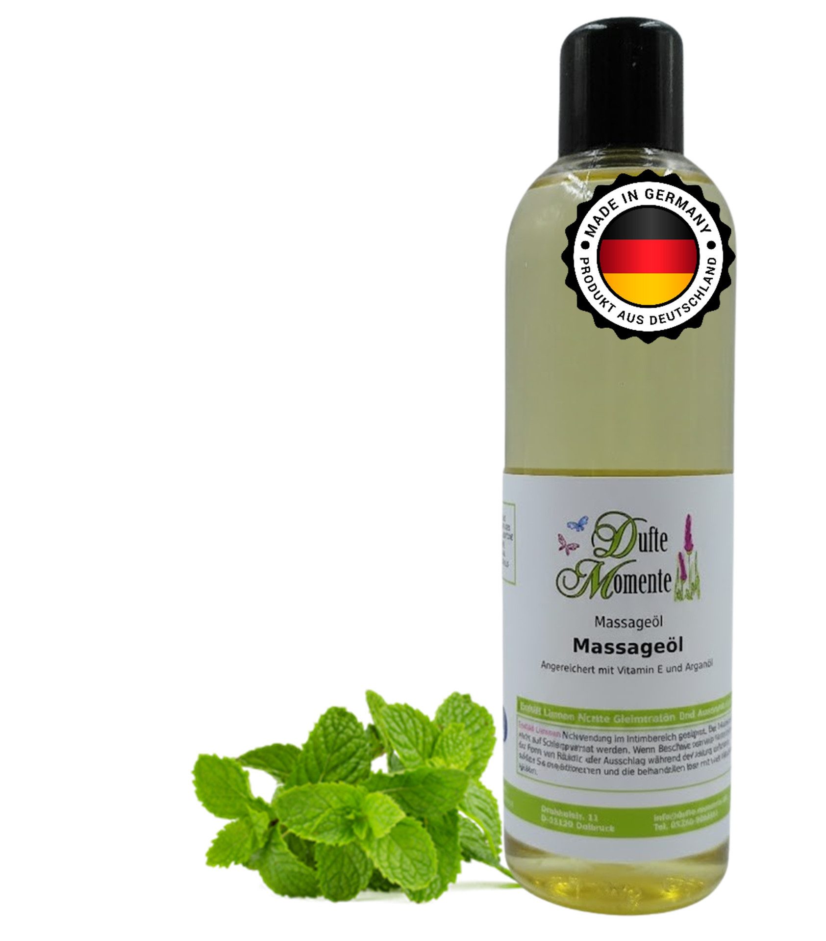 Dufte Momente Massageöl Pfefferminze 250ml - 3 L, hochwertige Pflanzenöle als Basis, vegan und ohne Tierversuche