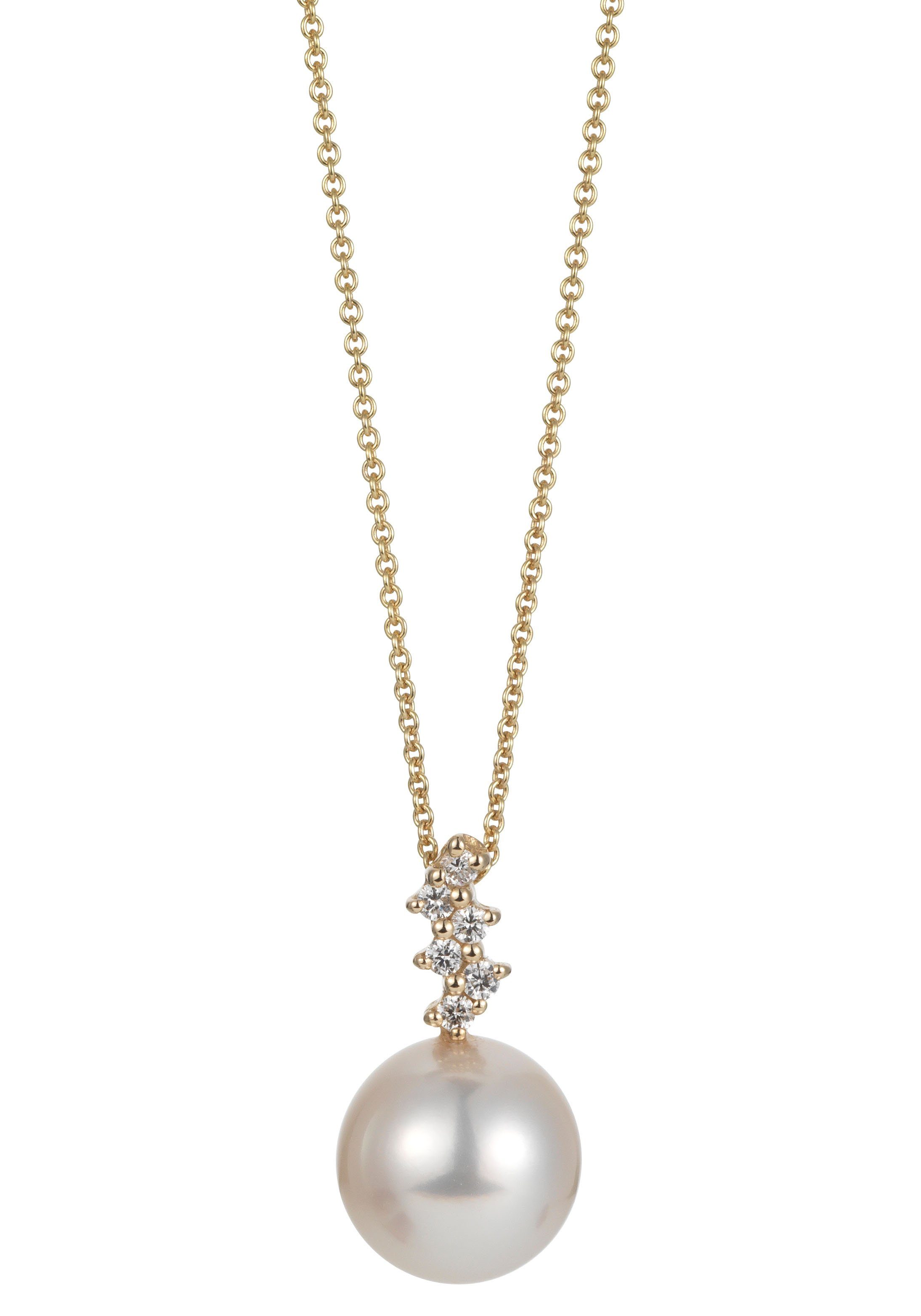 Firetti Kette mit Anhänger Schmuck Geschenk Gold 585 Halsschmuck Halskette Goldkette Ankerkette, mit Akoyazuchtperle und Brillanten