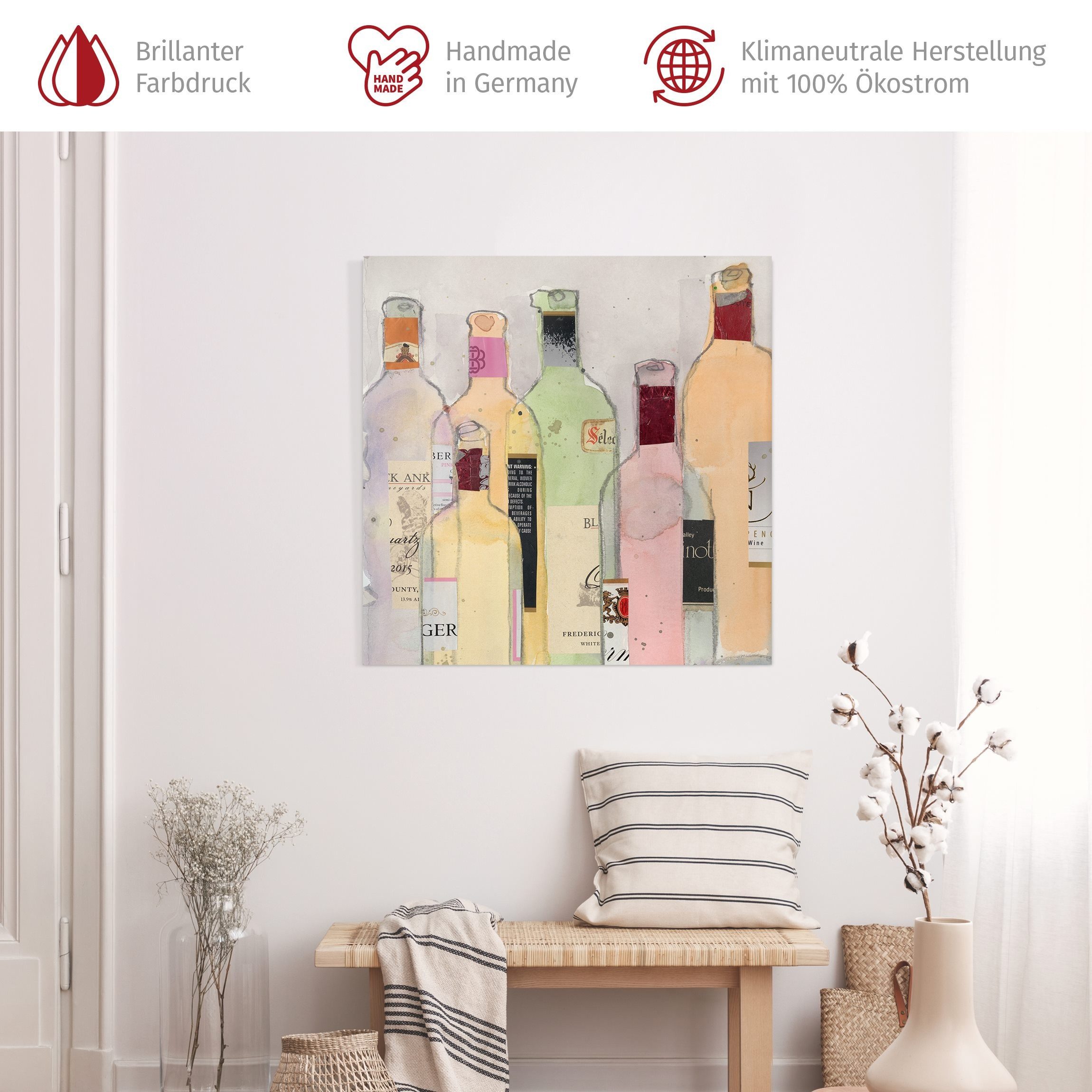 Bilderdepot24 Leinwandbild Modern Aquarell Weinflaschen Wasserfarbe creme b günstig online kaufen