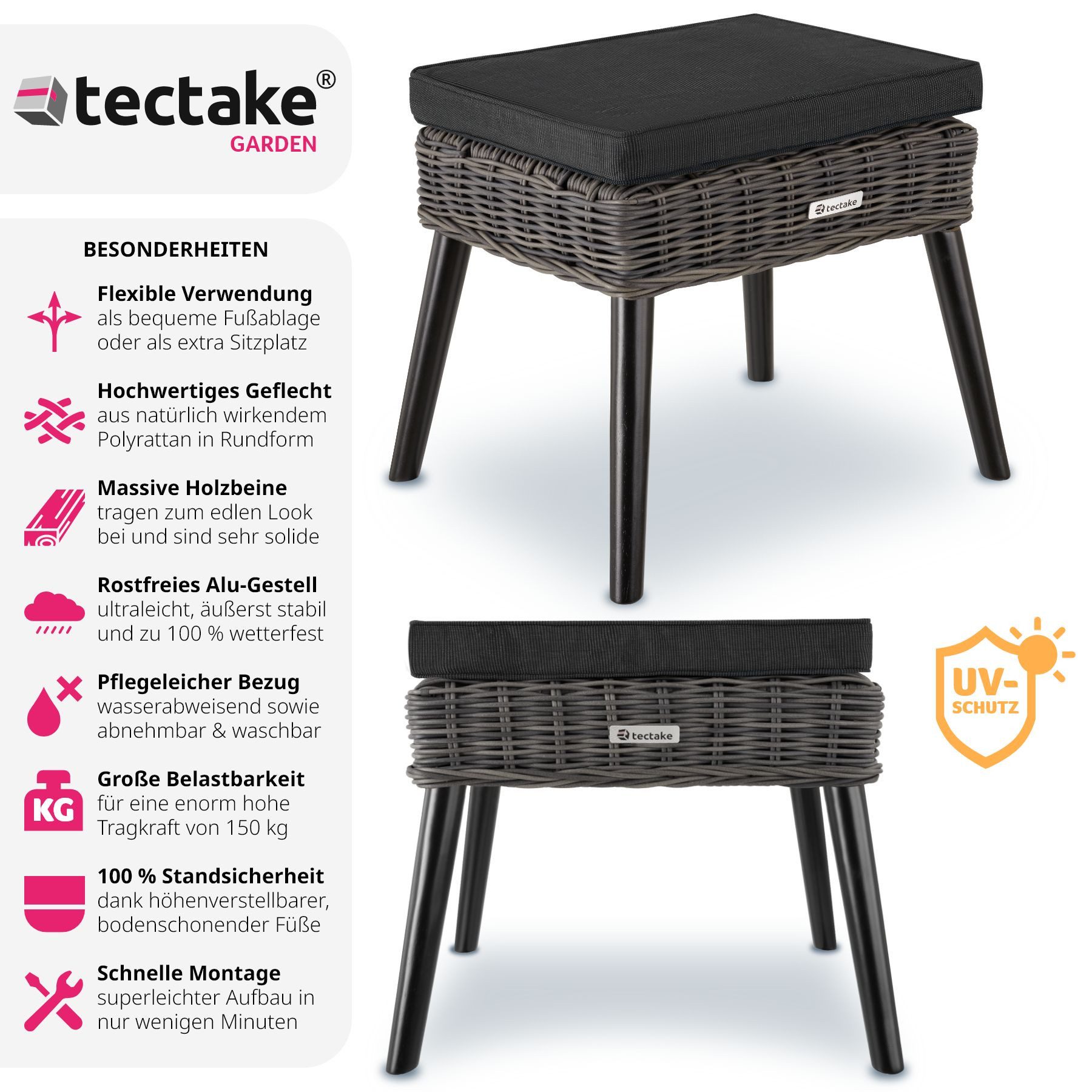 tectake Fußhocker Rattan-Fußbank, natürlich nachempfundenes Geflecht günstig online kaufen
