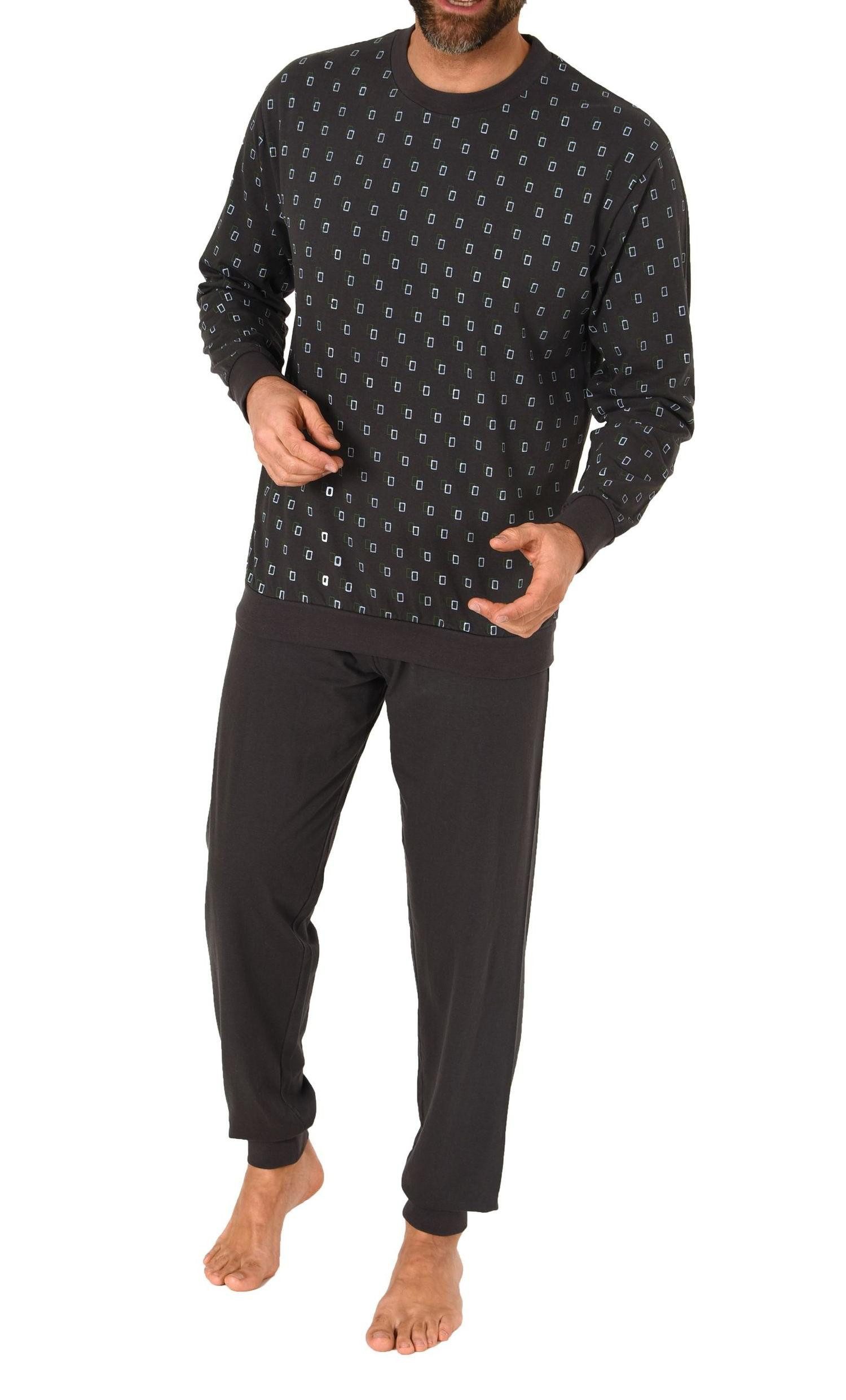 Normann Pyjama Herren Schlafanzug lang mit Bündchen in eleganter Minimalprint Optik