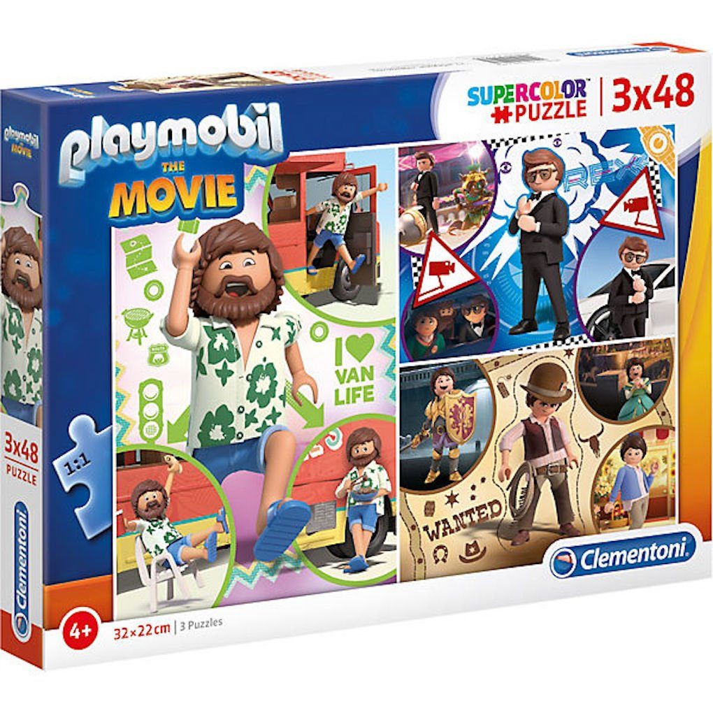 Clementoni® Puzzle Playmobil The Movie - Puzzle, Supercolor, 3 x 48 Teile, 144 Puzzleteile, 3in1
