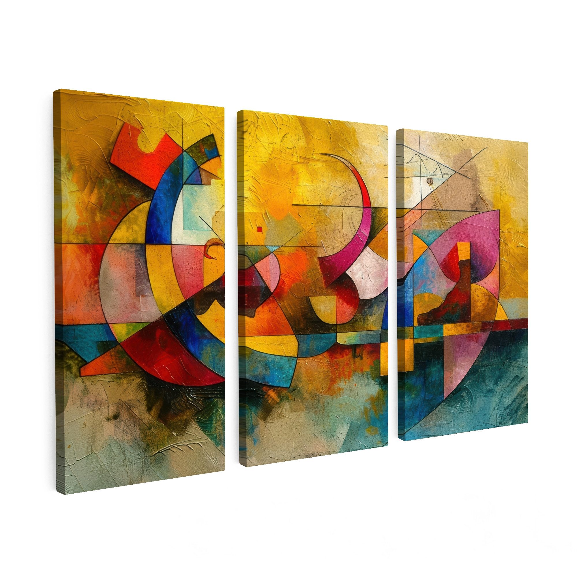 MuchoWow Leinwandbild Bunt - Geometrisch - Abstrakt, Fotodruck (3 St), Wand günstig online kaufen