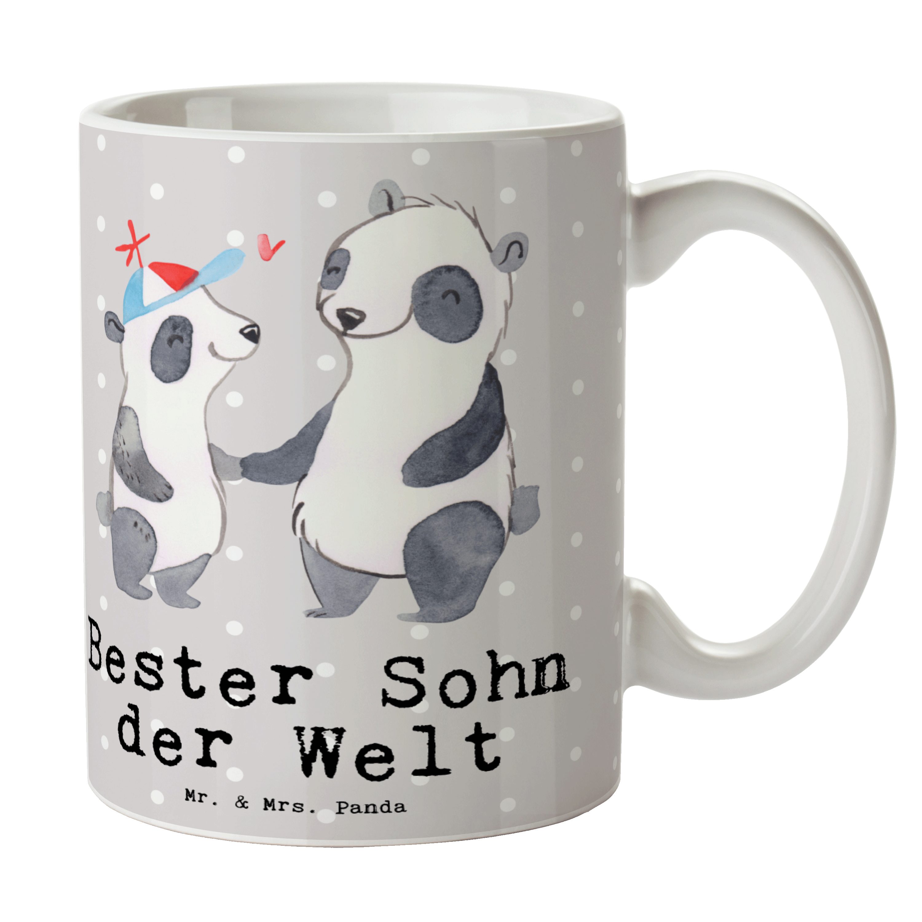 Mr. & Mrs. Panda Tasse Panda Bester Sohn der Welt - Grau Pastell - Geschenk, Geschenktipp, T, Keramik