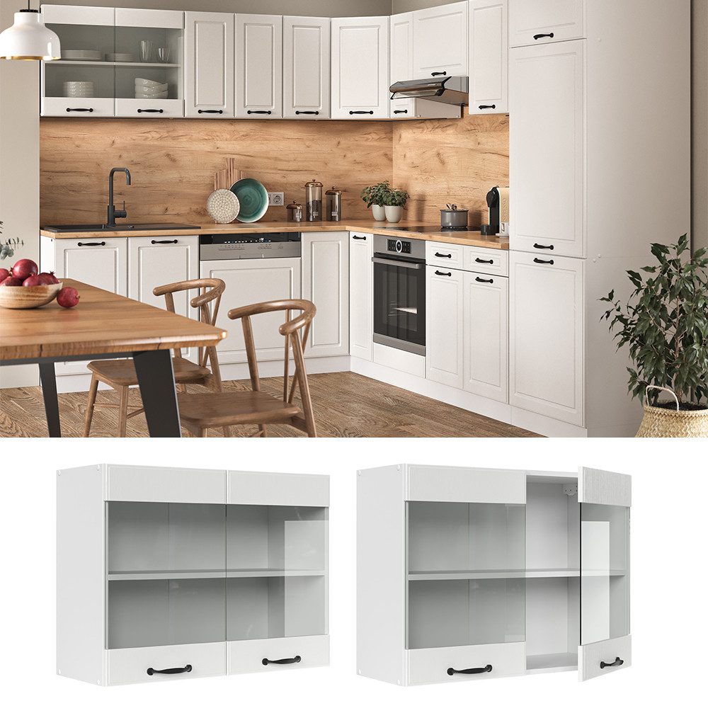Vicco Glashängeschrank R-Line, Weiß Landhaus/Weiß, 80 günstig online kaufen