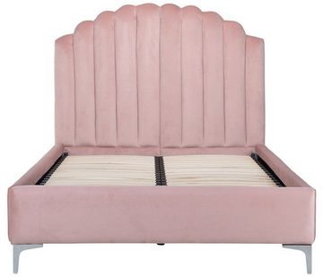 Casa Padrino Bett Casa Padrino Luxus Art Deco Doppelbett Rosa / Silber 136 x 215 x H. 131 cm - Massivholz Bett mit edlem Samtstoff - Luxus Schlafzimmer Möbel - Hotel Möbel - Art Deco Möbel