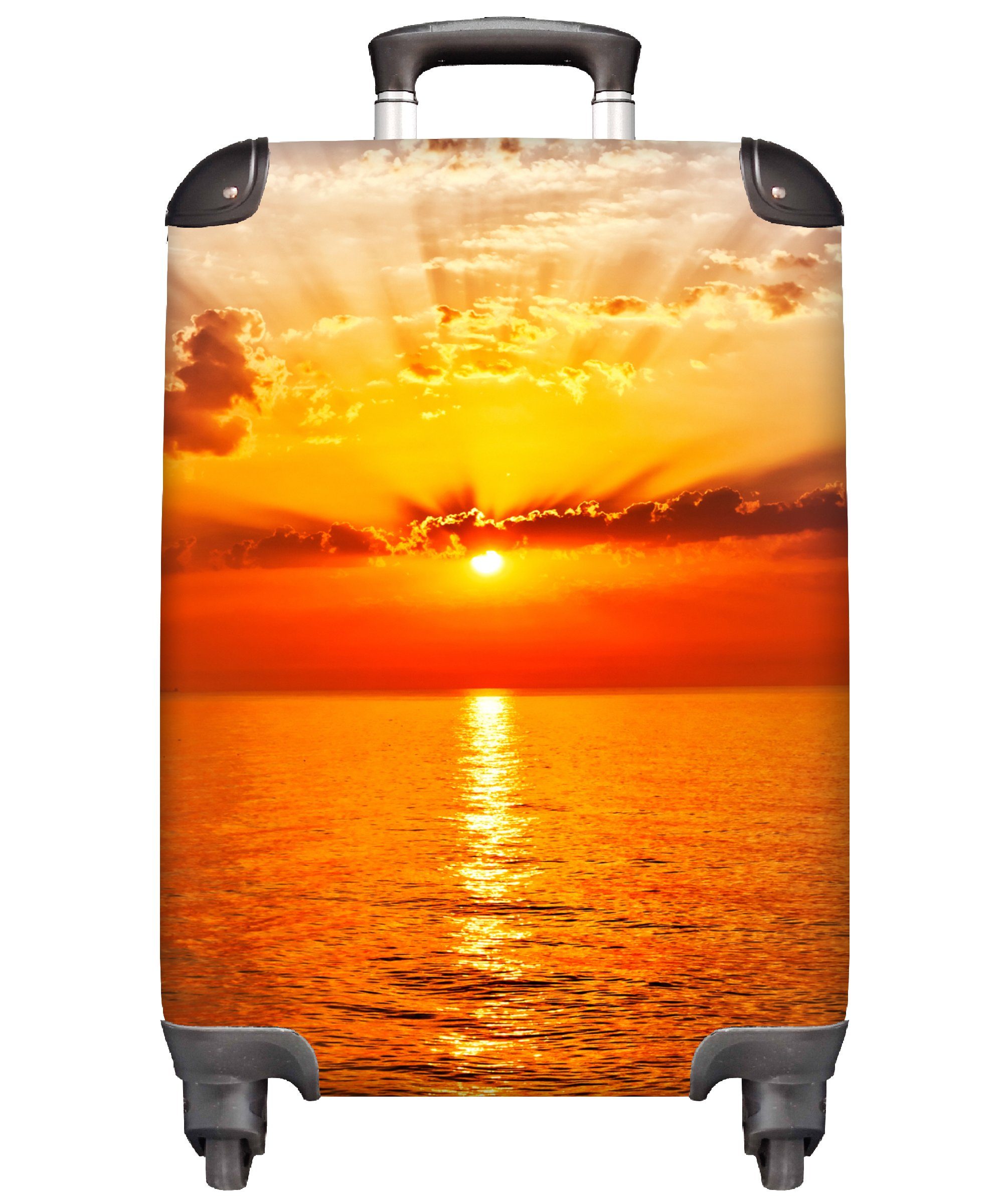 MuchoWow Handgepäckkoffer Sonnenuntergang - Orange Horizont Reisekoffer für Meer Reisetasche mit - - Ferien, Handgepäck Trolley, rollen, - Wasser, Himmel - Rollen, 4