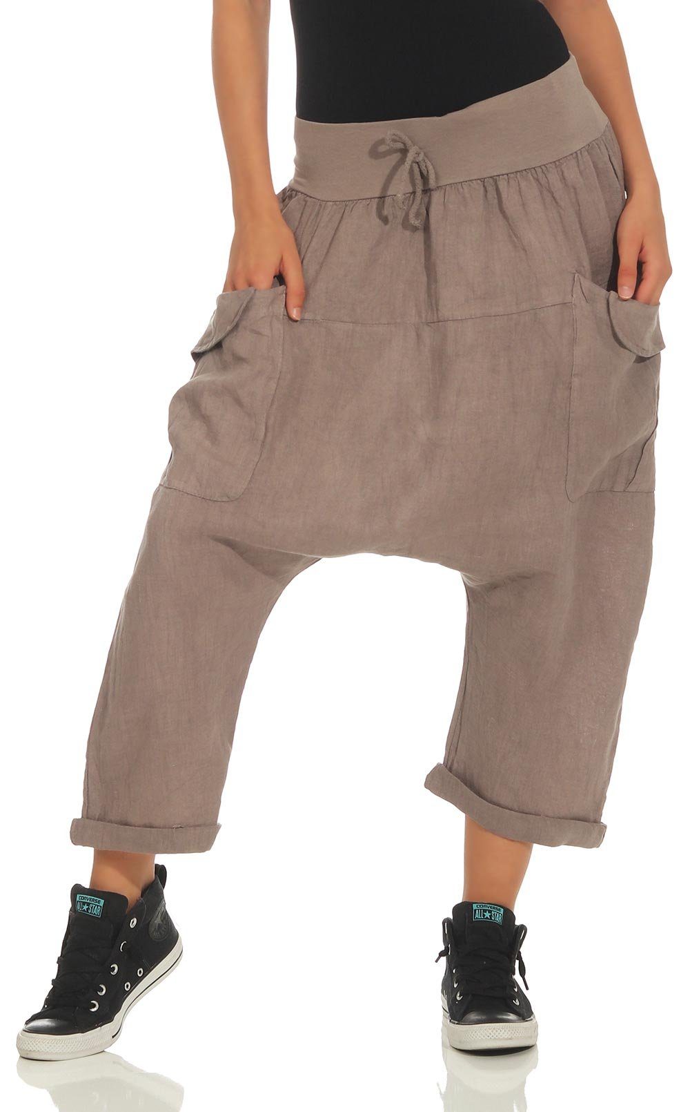 malito more than fashion Leinenhose malito Damen Pumphose aus Leinen, Stoffhose in Unifarben, Freizeitho Pumphose aus Leinen
