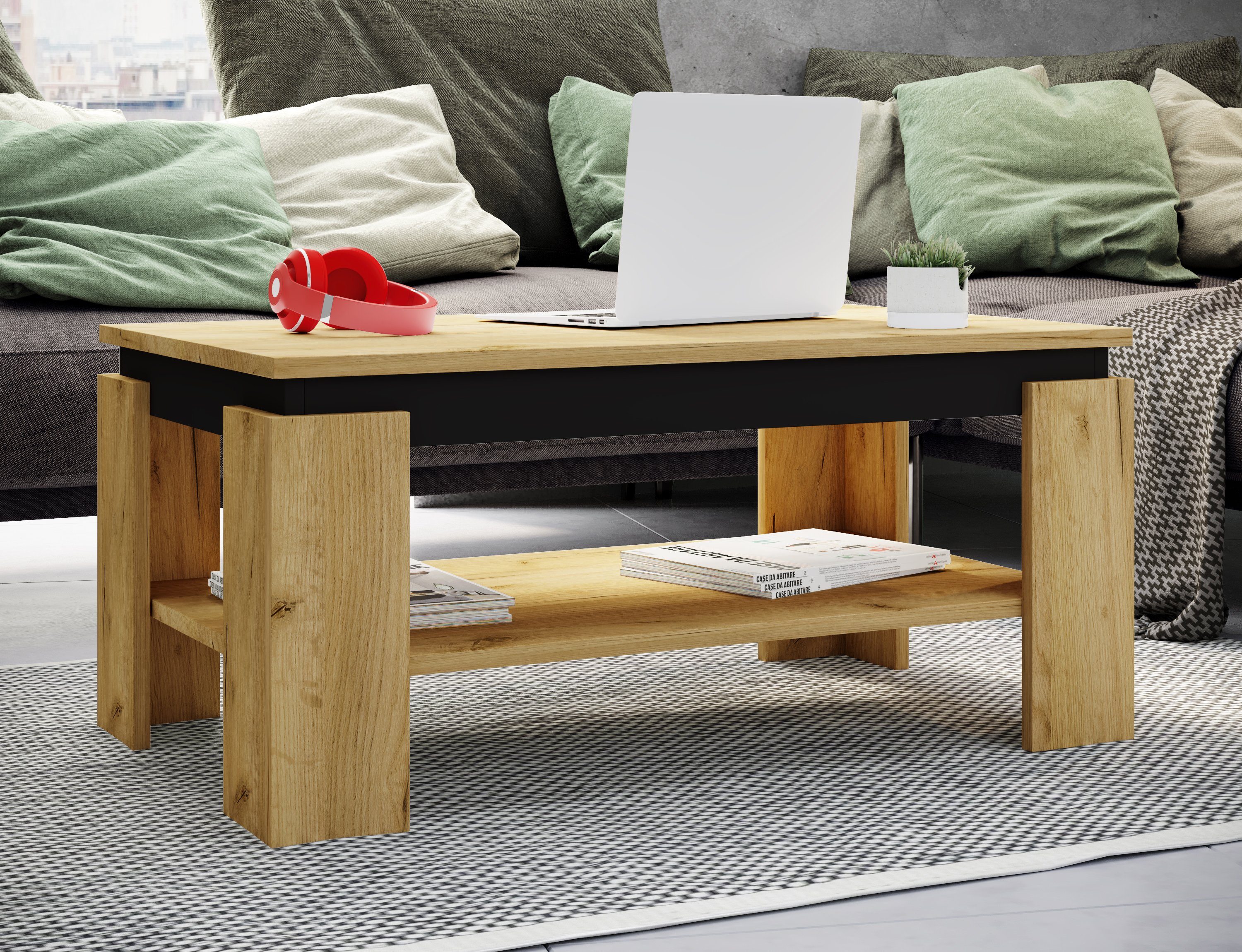 VCM Couchtisch Beistelltisch Wohnzimmer Rolas H. 41 x B. 90 x T., Holz Beistelltisch