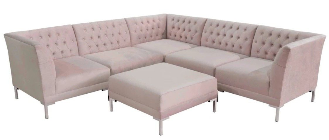 Ecksofa Rosa Chesterfield Hocker XXL Big Textil Sofa 2tlg