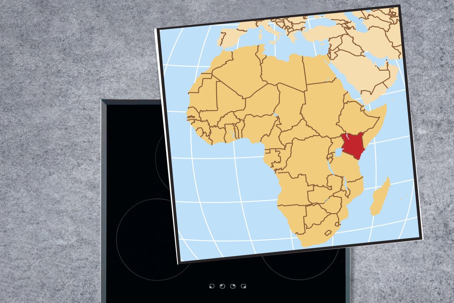 Landkarte, cm, Illustration von der MuchoWow (1 Kenia 78x78 afrikanischen Vinyl, tlg), Herdblende-/Abdeckplatte küche für auf Ceranfeldabdeckung, Arbeitsplatte