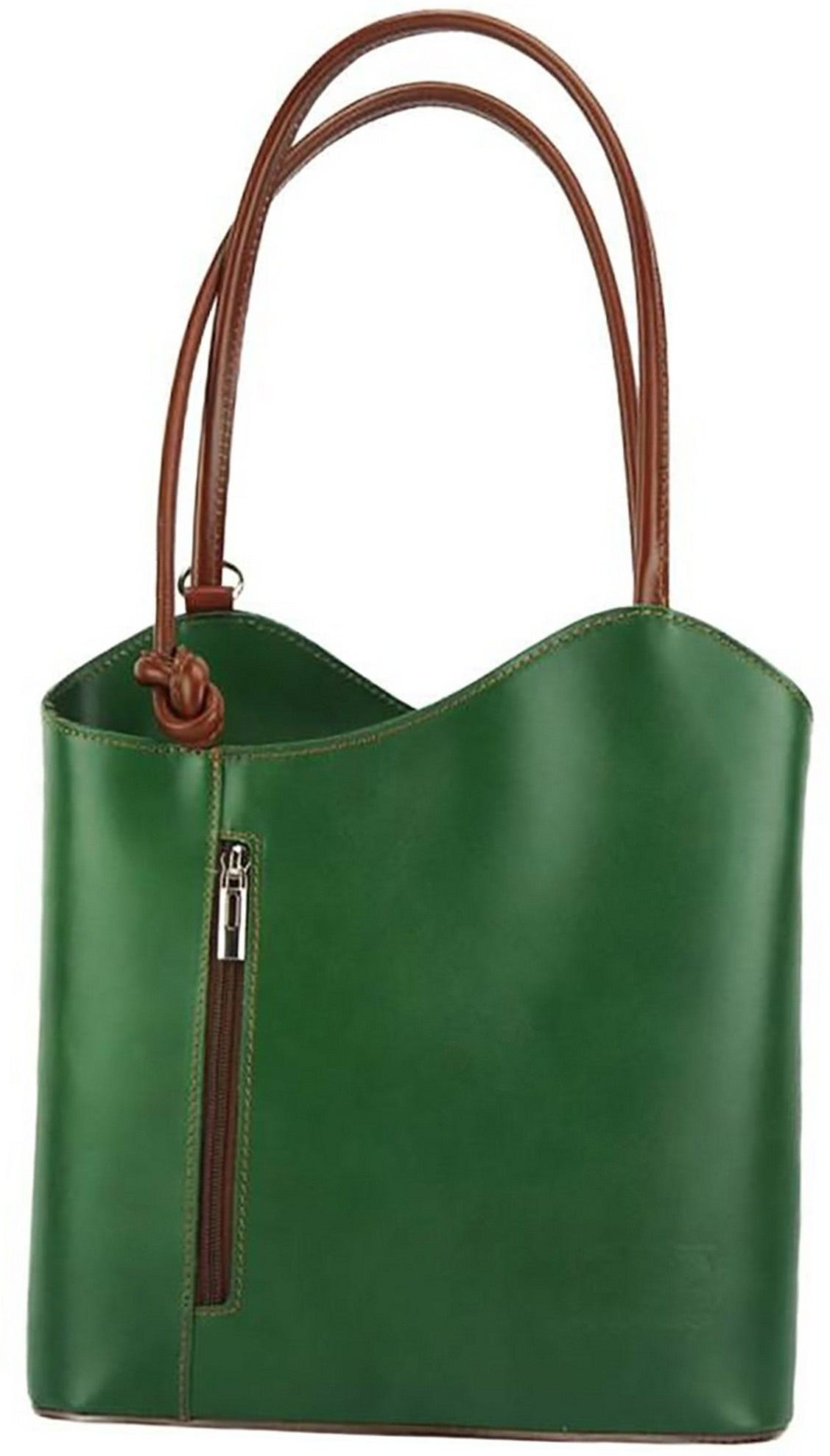 FLORENCE Schultertasche Florence 2in1 Echtleder Damen Handtasche (Schultertasche, Schultertasche), Damen Tasche Echtleder grün, braun, Made-In Italy