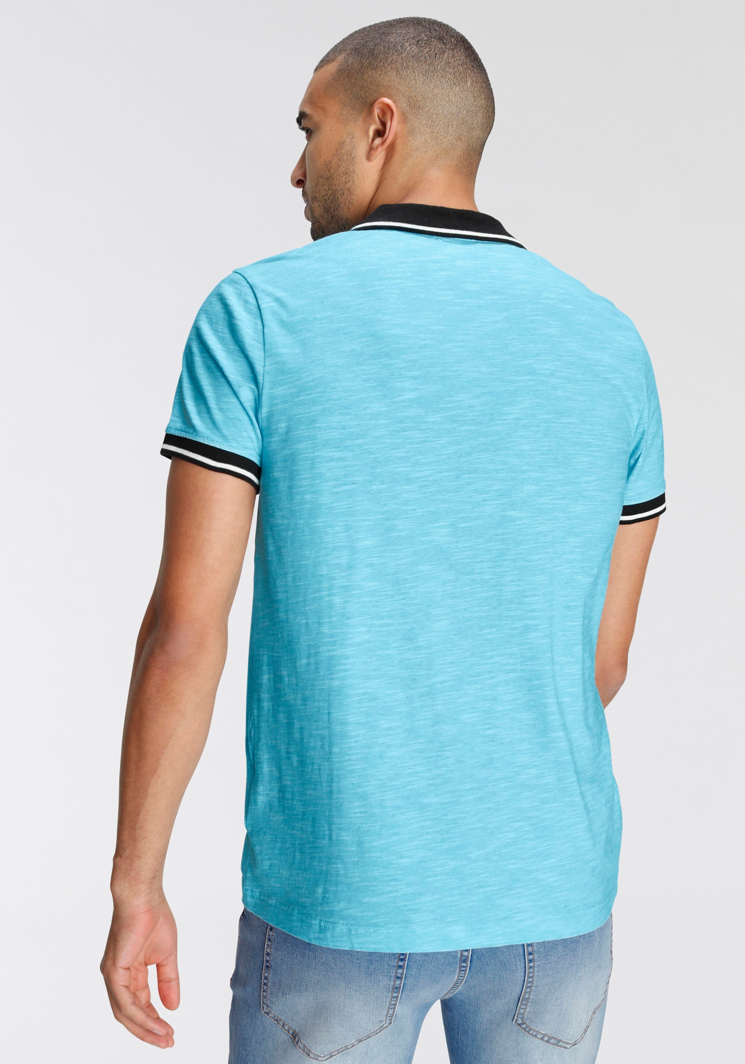 AJC Poloshirt mit kontrastfarbenen Details Kragen an türkis-meliert Ärmeln und