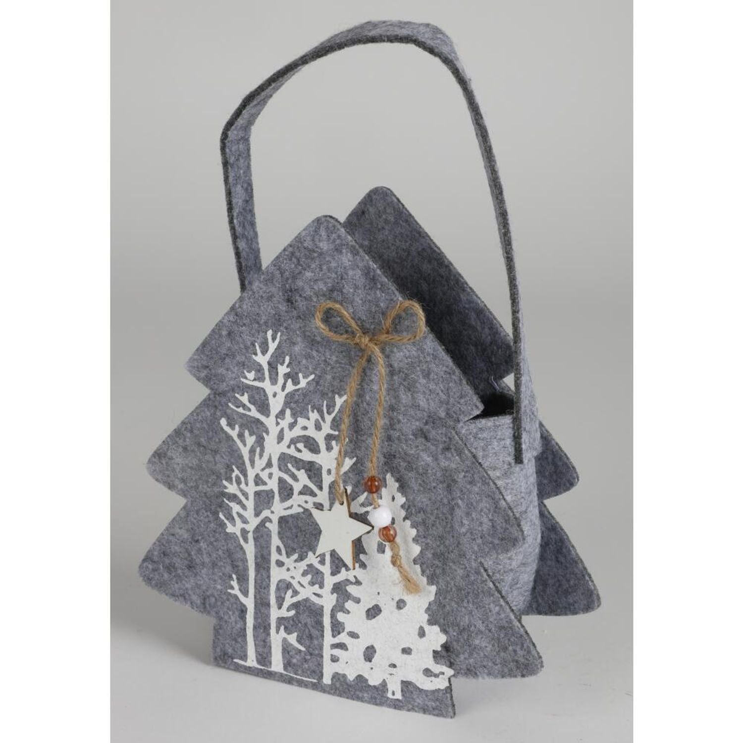 BURI Dekofigur 12 Stück Weihnachtliche Filz-Taschen grau weiß Waldmotiv Geschenke ver