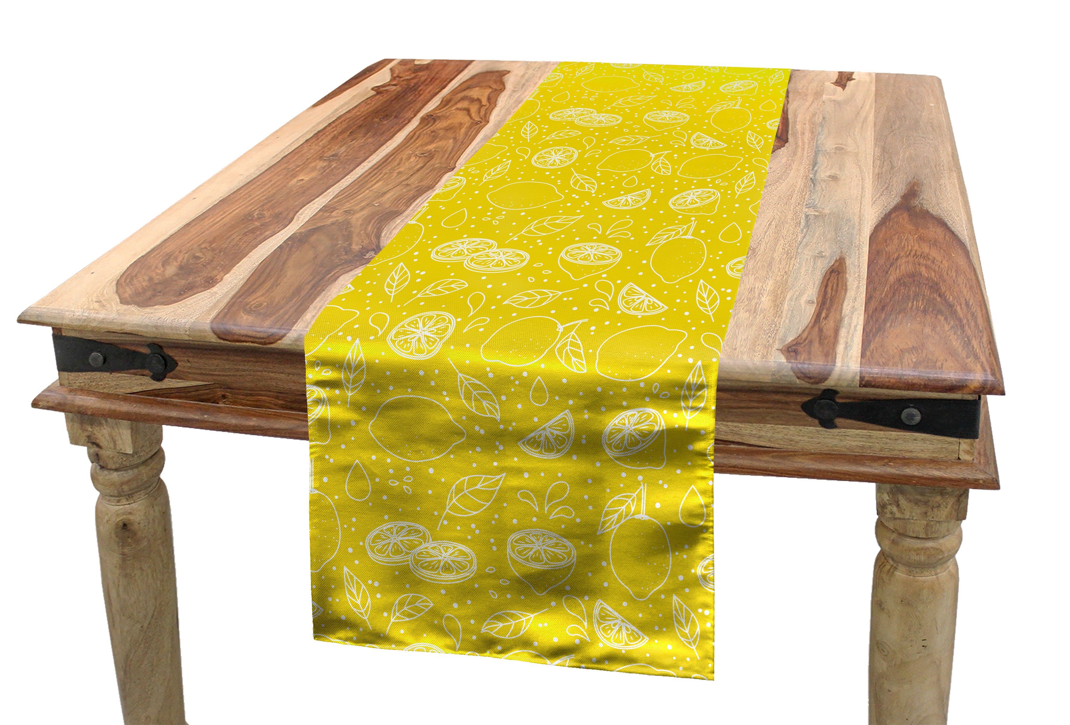 Abakuhaus Tischläufer Esszimmer Küche Rechteckiger Dekorativer Tischläufer, Gelb und Weiß Zitronen-Entwurf | Tischläufer
