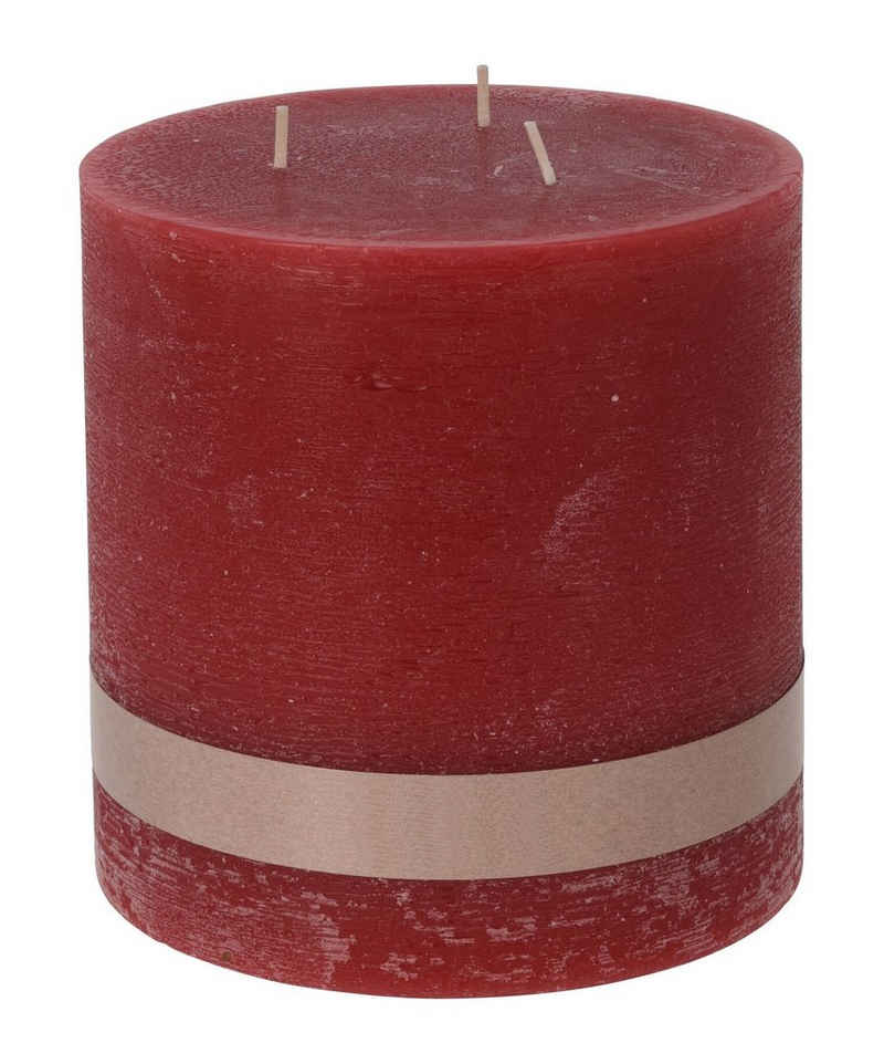 Spetebo Stumpenkerze XL 3-Docht Kerze 14 cm unparfümiert - rot (Packung, 1-tlg., mit 3 Dochten), Große Stumpen Kerze mit langer Brenndauer