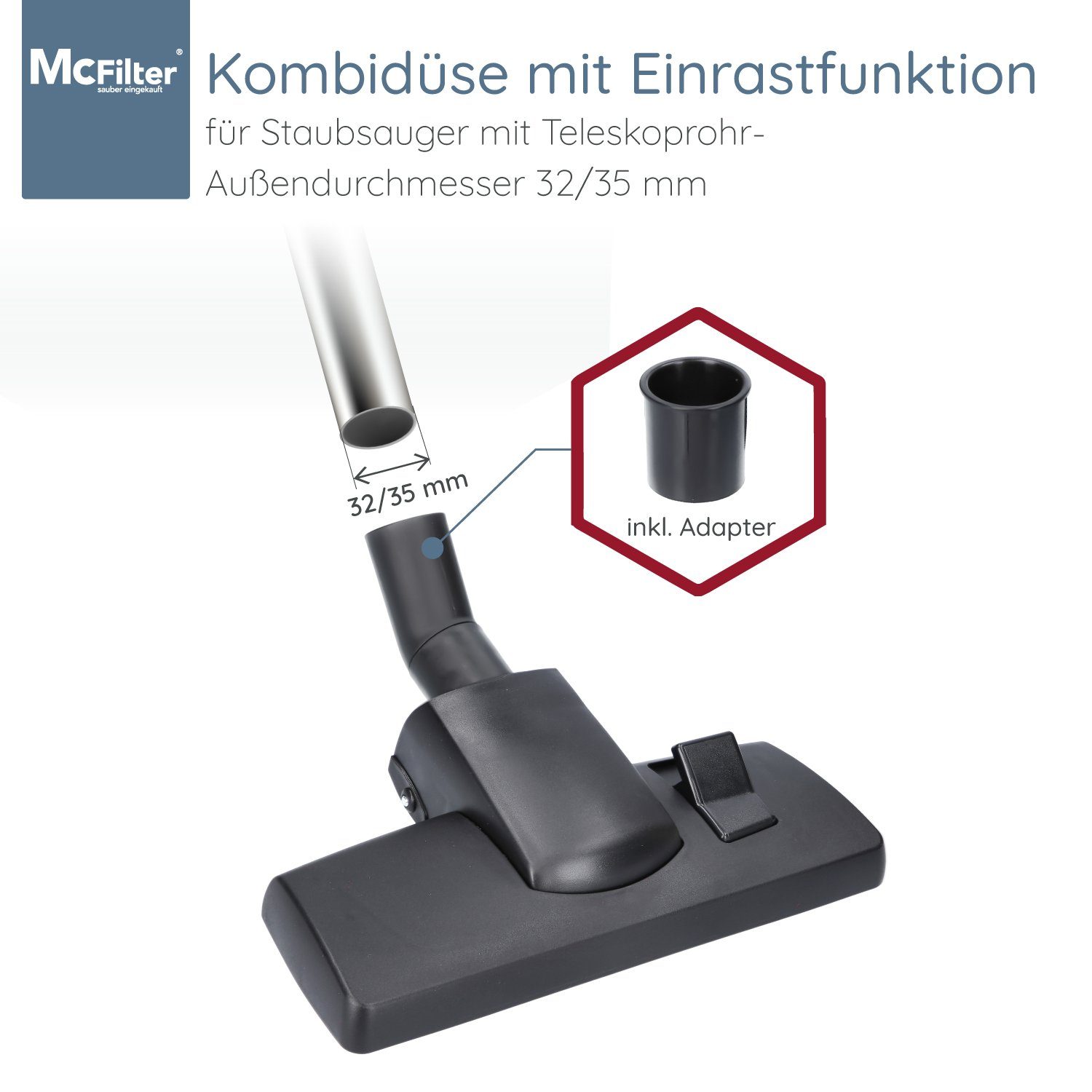 McFilter Kombidüse Universal 32/35mm, passend Dreh-Kippgelenk (1-tlg), Staubsauger Electrolux AEG, Bosch Düse Rohraußendurchmesser uvm., Philips für Siemens Miele