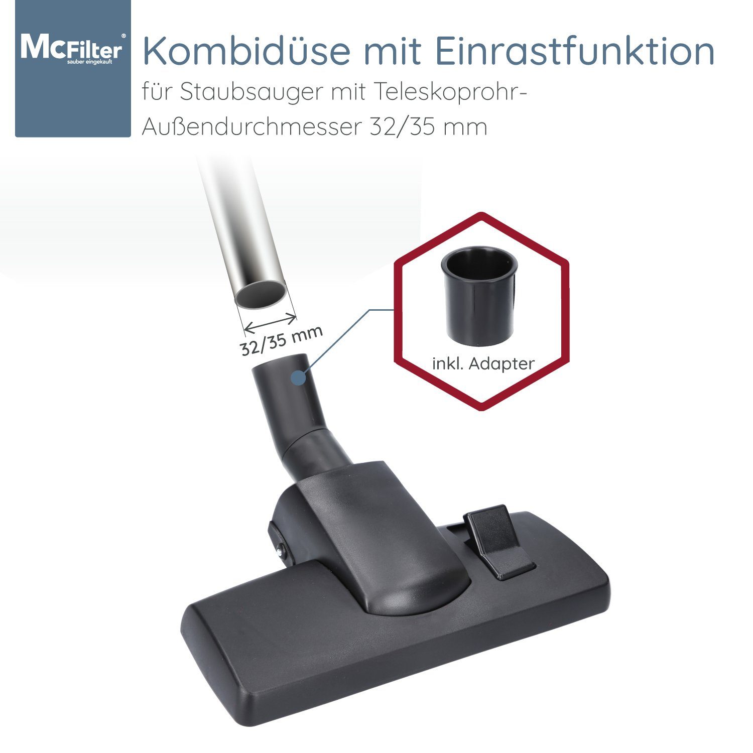 McFilter Kombidüse Universal passend für Miele Siemens Bosch Philips Thomas AEG usw., (1-tlg), Rohraußendurchmesser 32/35mm, Dreh-Kippgelenk, umschaltbar