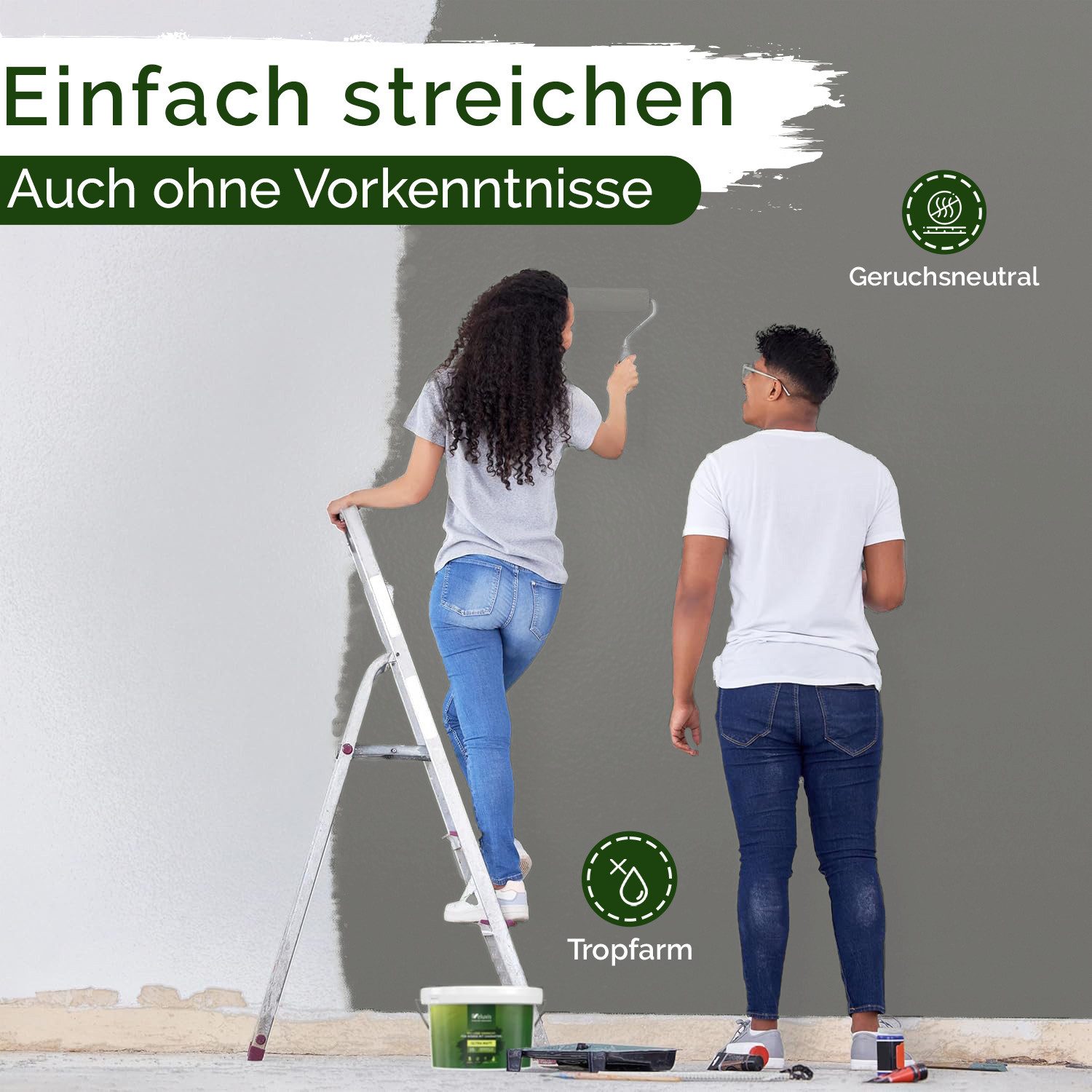 Veluxis Wandfarbe Veluxis® Wandfarbe Universal, Deckkraft-Klasse 1, Streifenfrei, tropfarm & VOC-frei