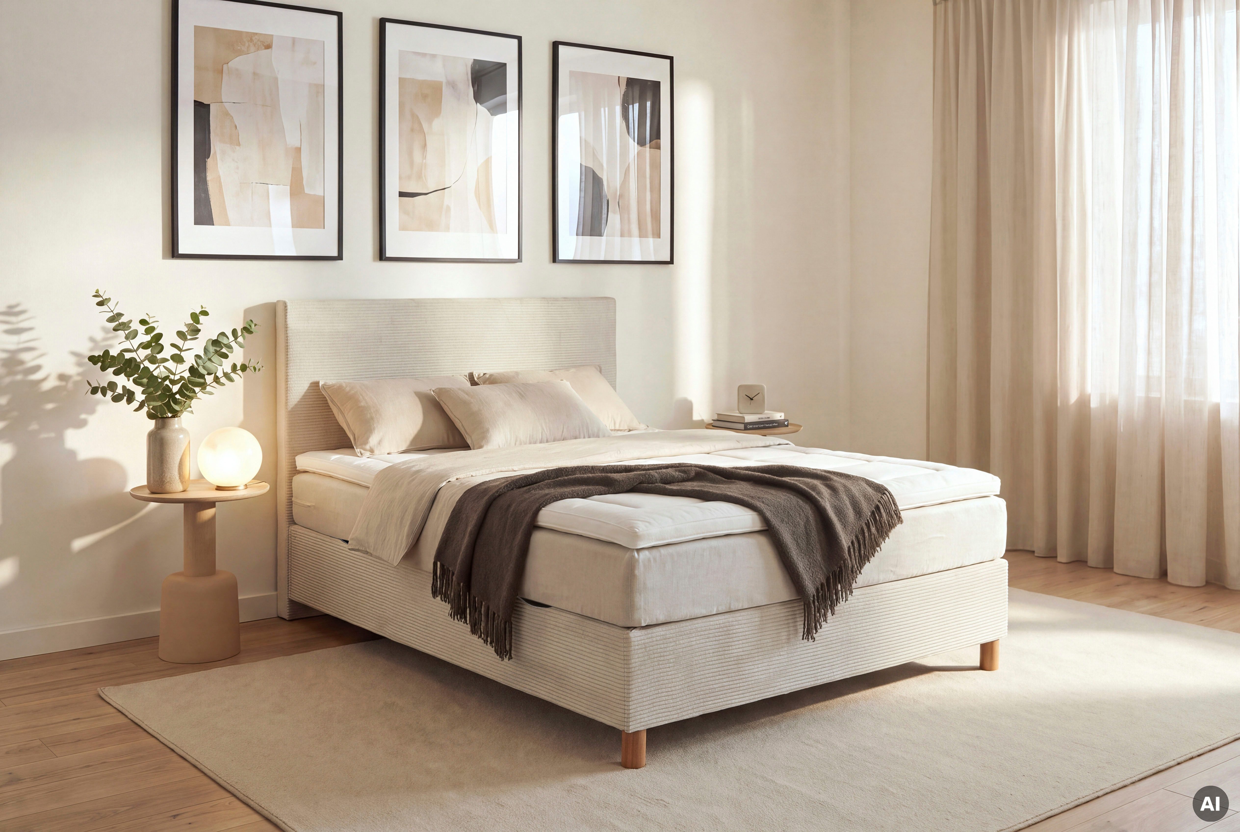 meise.möbel Boxbett KORSIKA, Polsterbett mit Bettkasten, inkl. Taschenfederkernmatratze H3, mit Kaltschaum-Topper, Cordstoff-Bezug, 140x200 …
