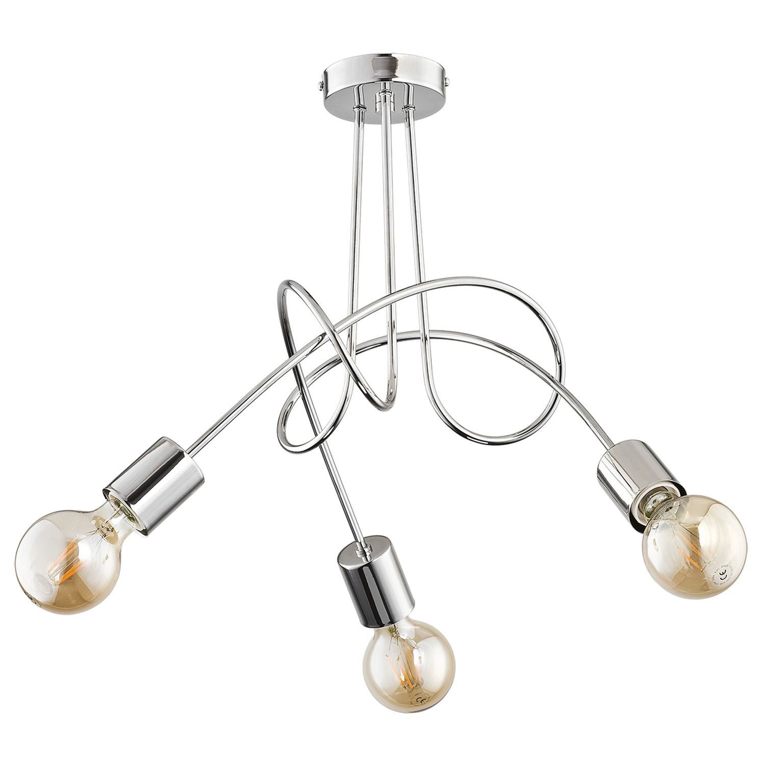 Licht-Erlebnisse Deckenleuchte KALMAR, ohne Leuchtmittel, Metall B: 48 cm Chrom E27 3-flammig Retro Design