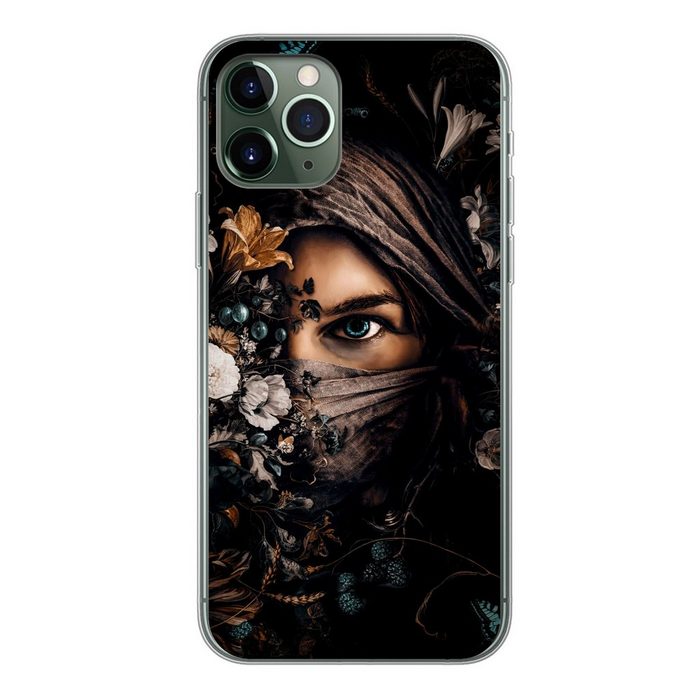 MuchoWow Handyhülle Frau - Luxus - Blumen - Schmetterling - Porträt Handyhülle Apple iPhone 11 Pro Smartphone-Bumper Print Handy
