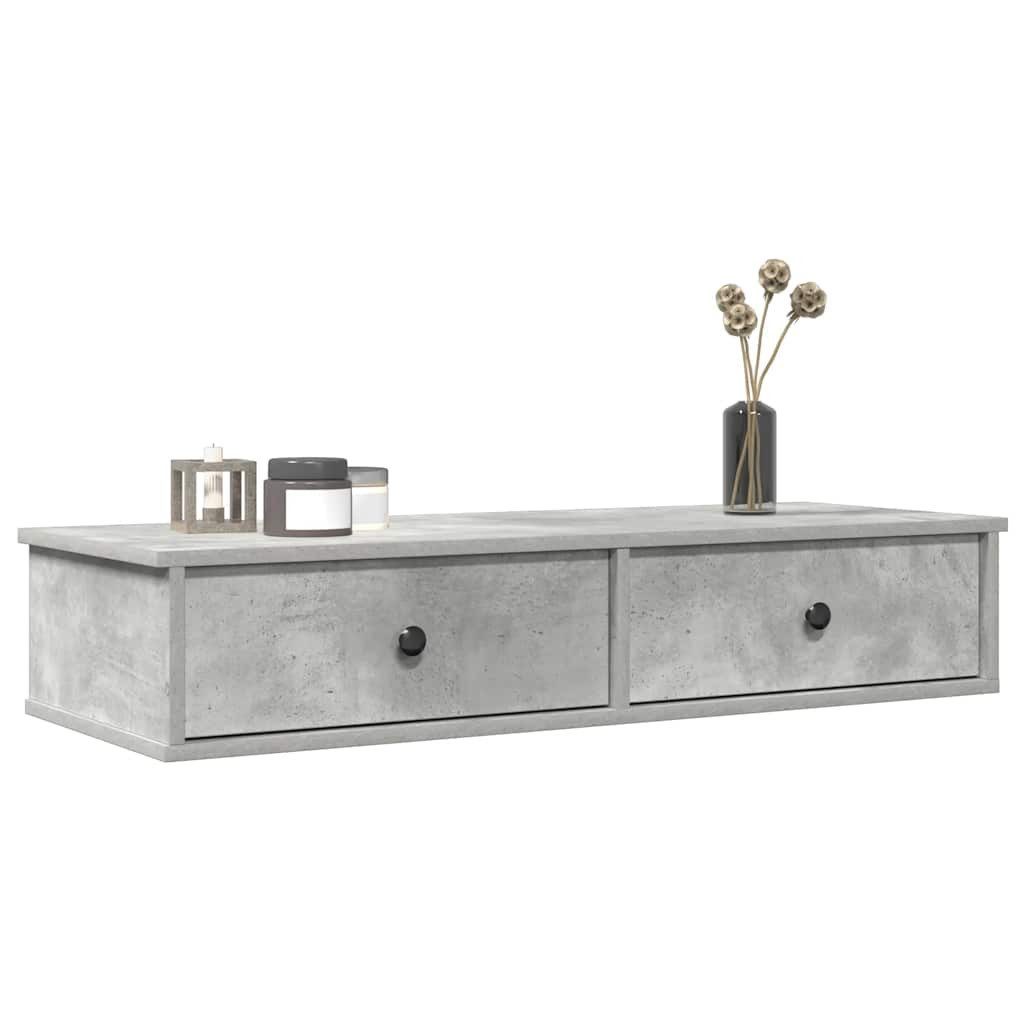 vidaXL Regal Wandregal mit Schubladen Betongrau 100x37,5x19 cm Holzwerkstoff, 1-tlg.