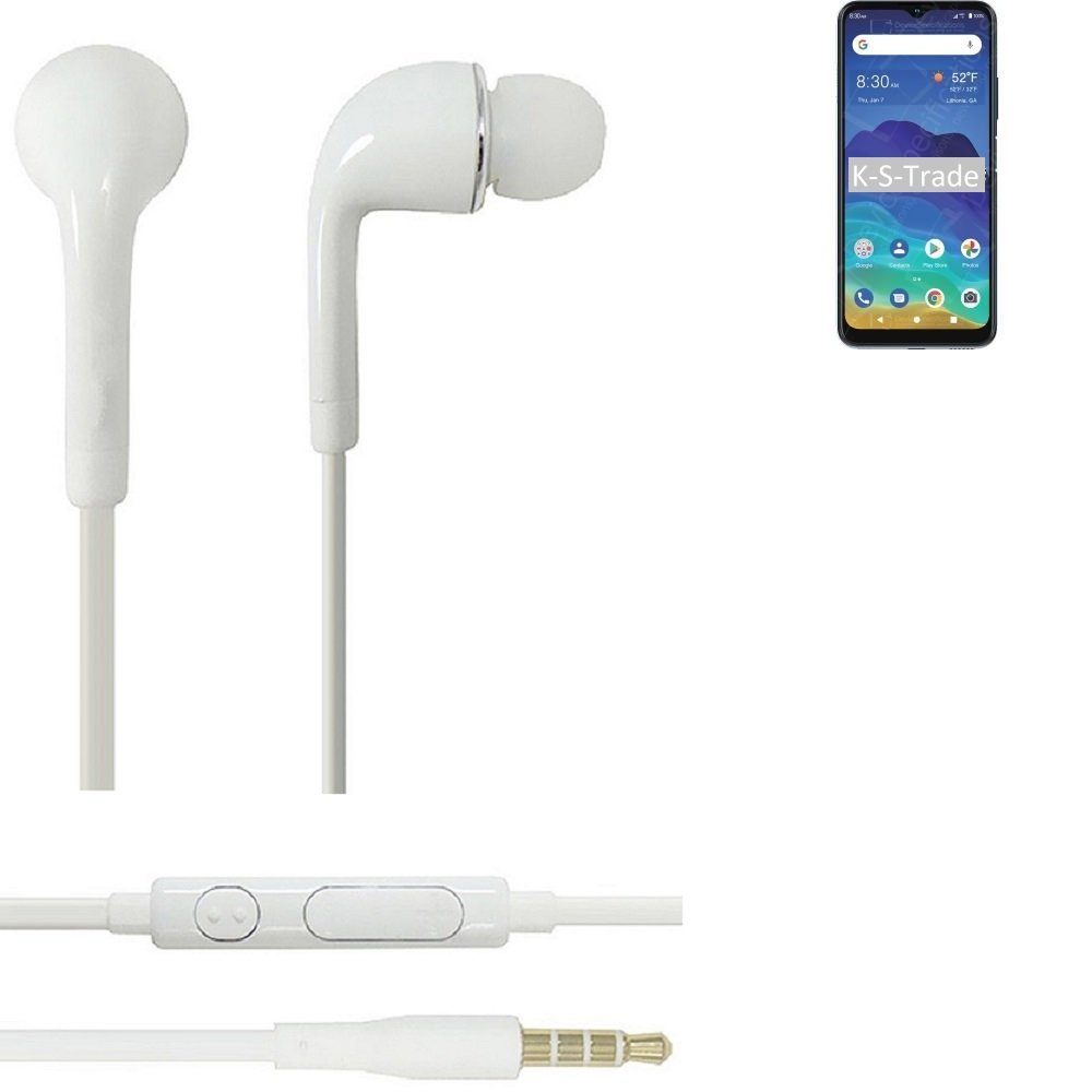 K-S-Trade für ZTE Blade 11 Prime In-Ear-Kopfhörer (Kopfhörer Headset mit Mikrofon u Lautstärkeregler weiß 3,5mm)