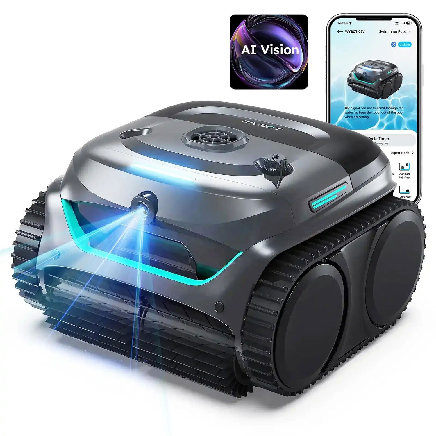 WYBOT Poolroboter C2 Vision kabelloser Poolroboter mit Smart Vision, Zweischichtige Filterung, 8-in-1-Reinigungsroboter