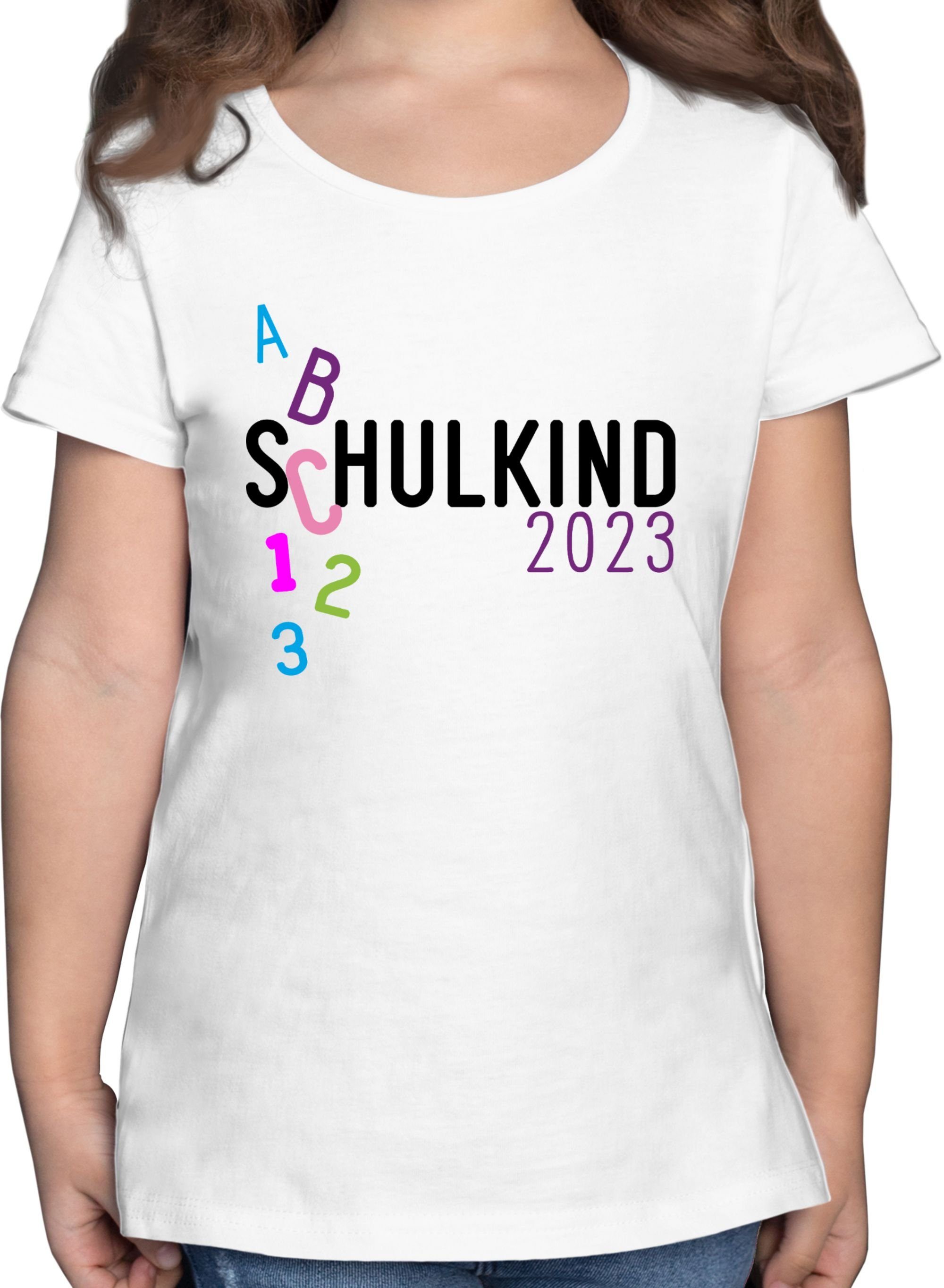 Schulkind Weiß Mädchen Shirtracer Einschulung ABC T-Shirt 2023 2 rosa